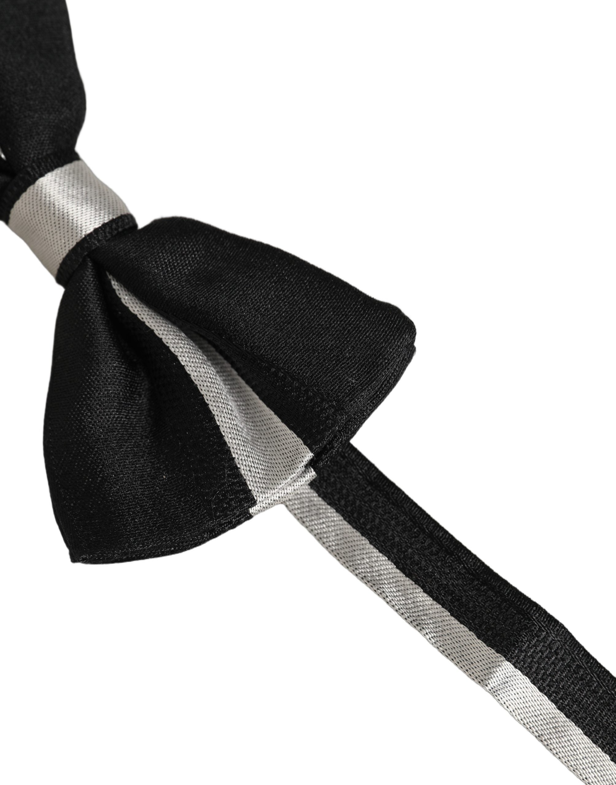 Dolce & Gabbana Black Silver 100% Silk Adjustable Neck Papillon Bow Tie Dolce & Gabbana