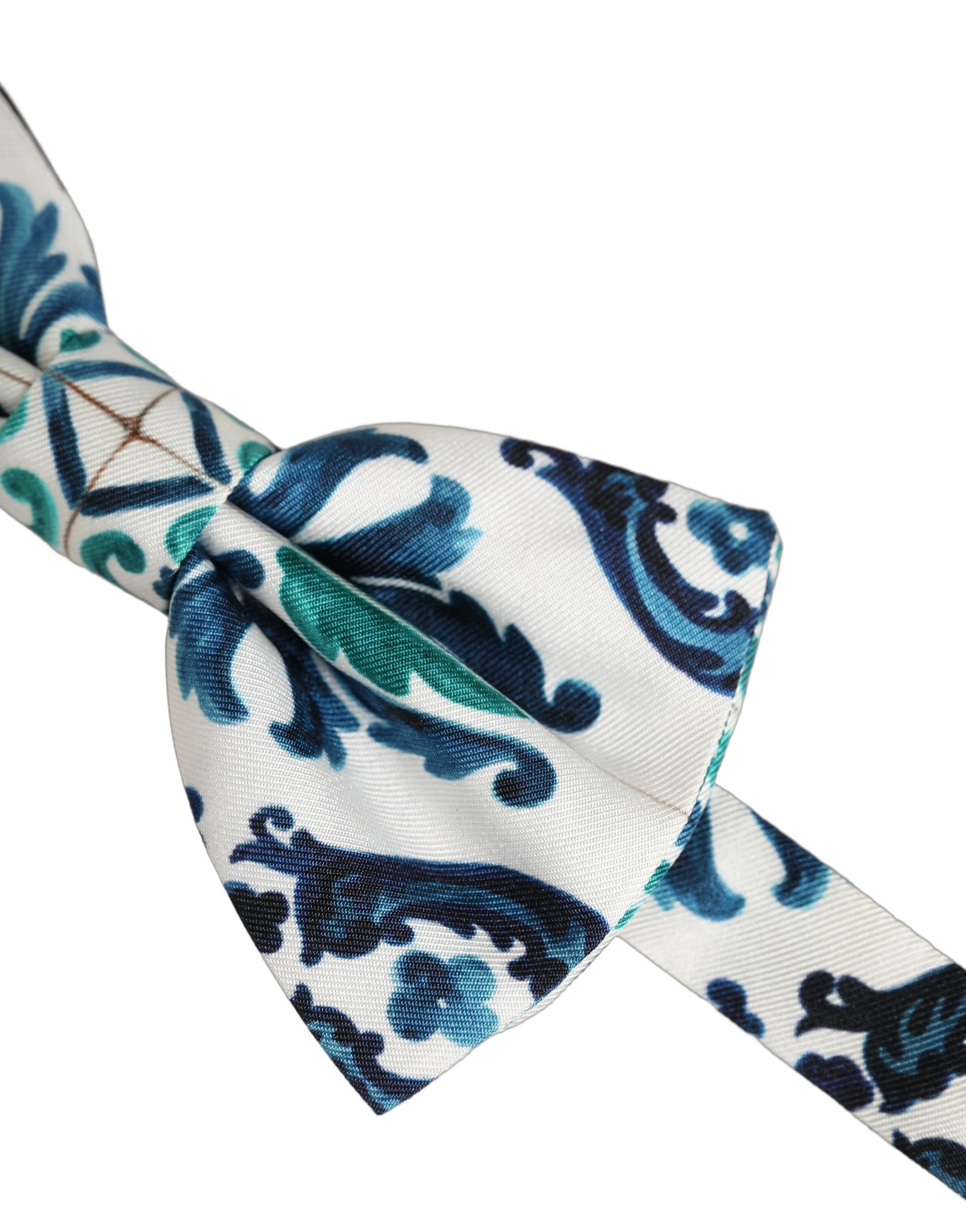 Dolce & Gabbana Men White Sicilian Silk Adjustable Neck Papillon Bow Tie Dolce & Gabbana