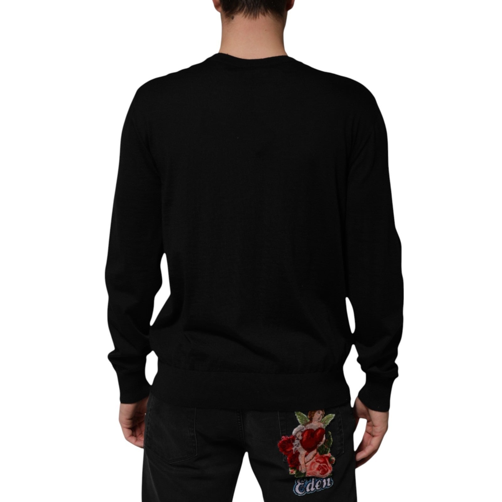 Dolce & Gabbana Black Cashmere Cherub Print Baroque Sweater Dolce & Gabbana