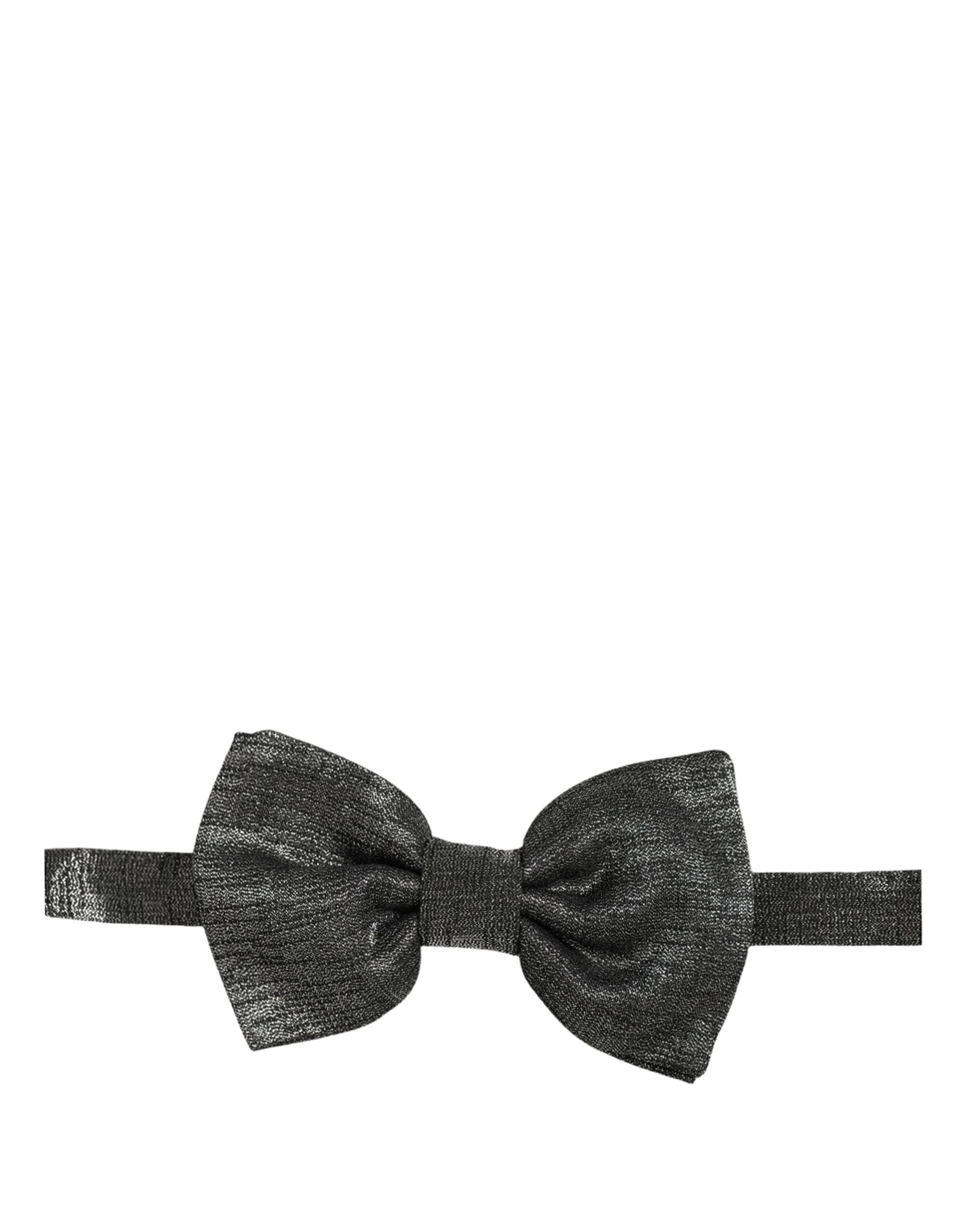Dolce & Gabbana Men Metallic Black Silk Adjustable Neck Papillon Bow Tie Dolce & Gabbana