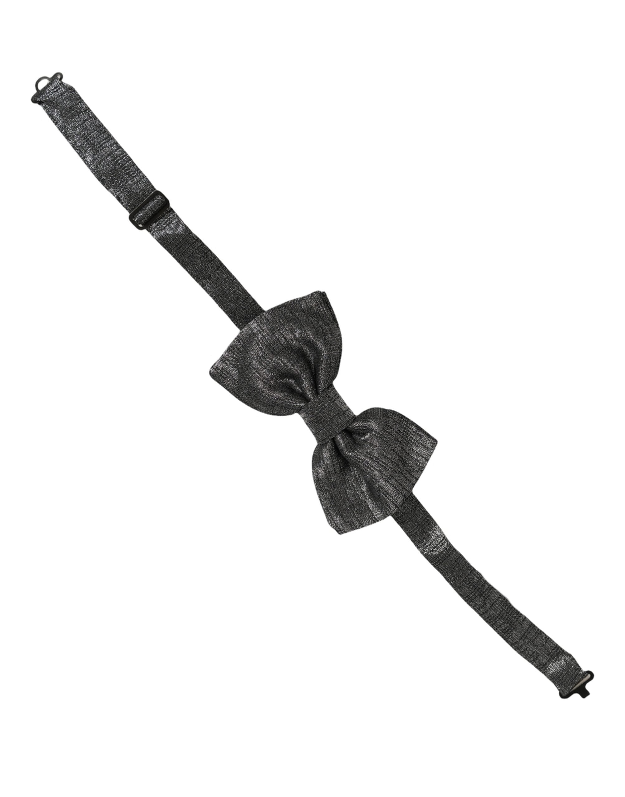 Dolce & Gabbana Men Metallic Black Silk Adjustable Neck Papillon Bow Tie Dolce & Gabbana