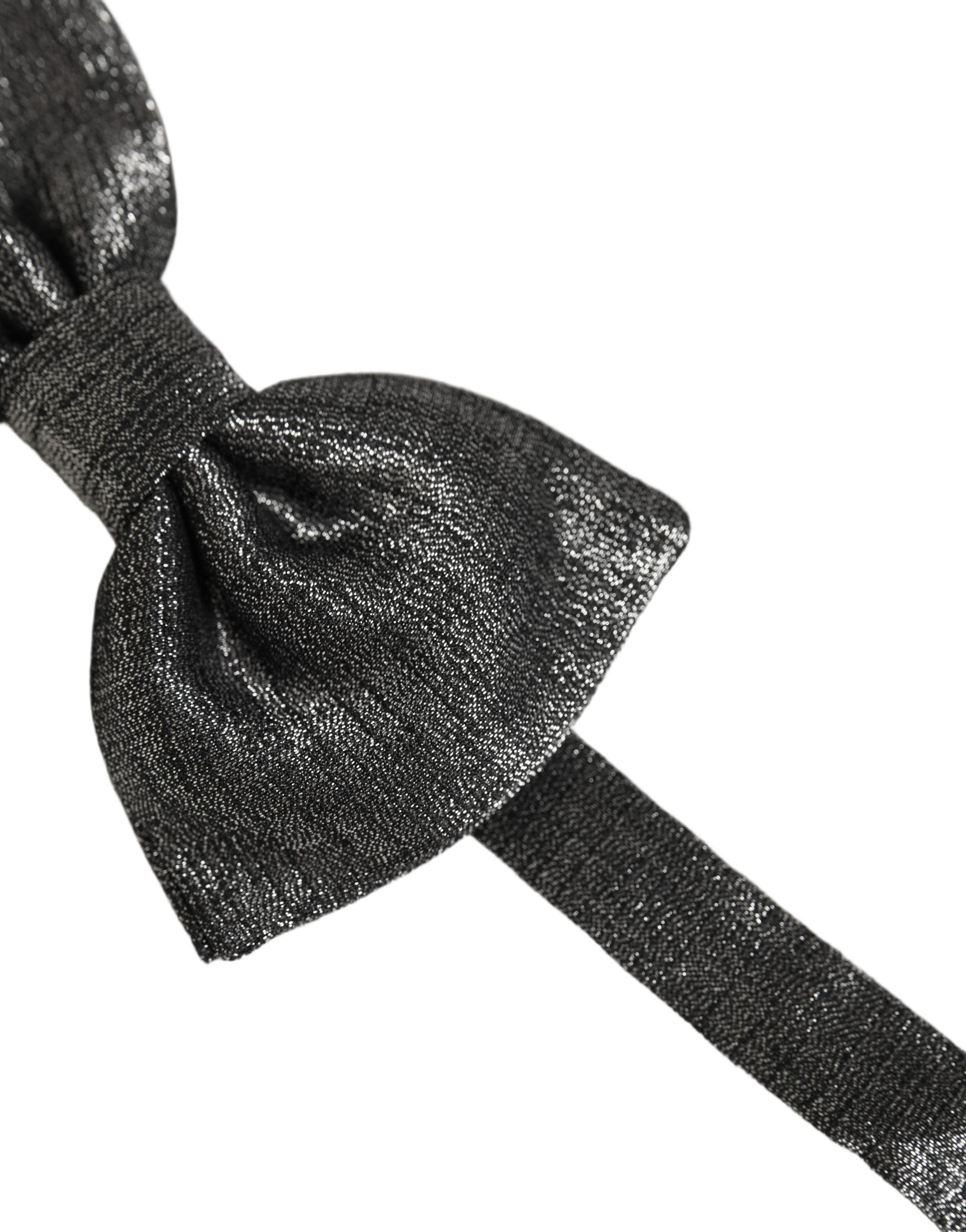 Dolce & Gabbana Men Metallic Black Silk Adjustable Neck Papillon Bow Tie Dolce & Gabbana