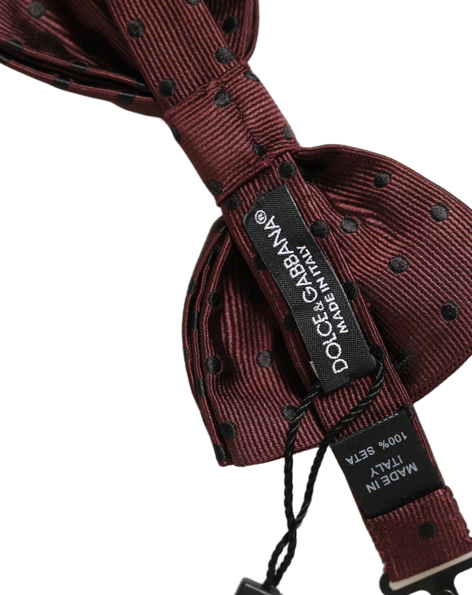 Dolce & Gabbana Burgundy Polka Dot Silk Adjustable Neck Papillon Bow Tie Dolce & Gabbana