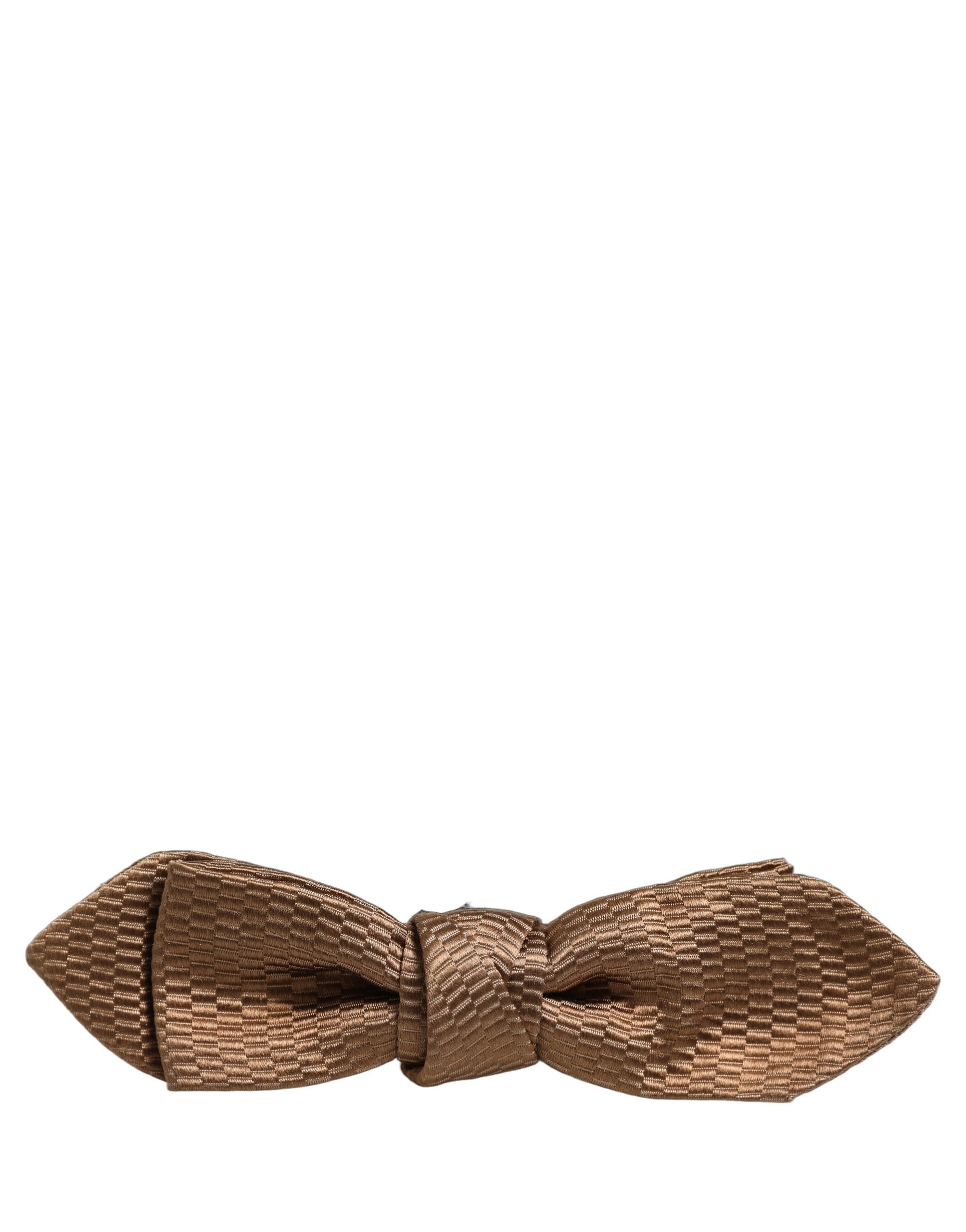 Dolce & Gabbana Men Brown Gold Silk Adjustable Neck Papillon Bow Tie Dolce & Gabbana