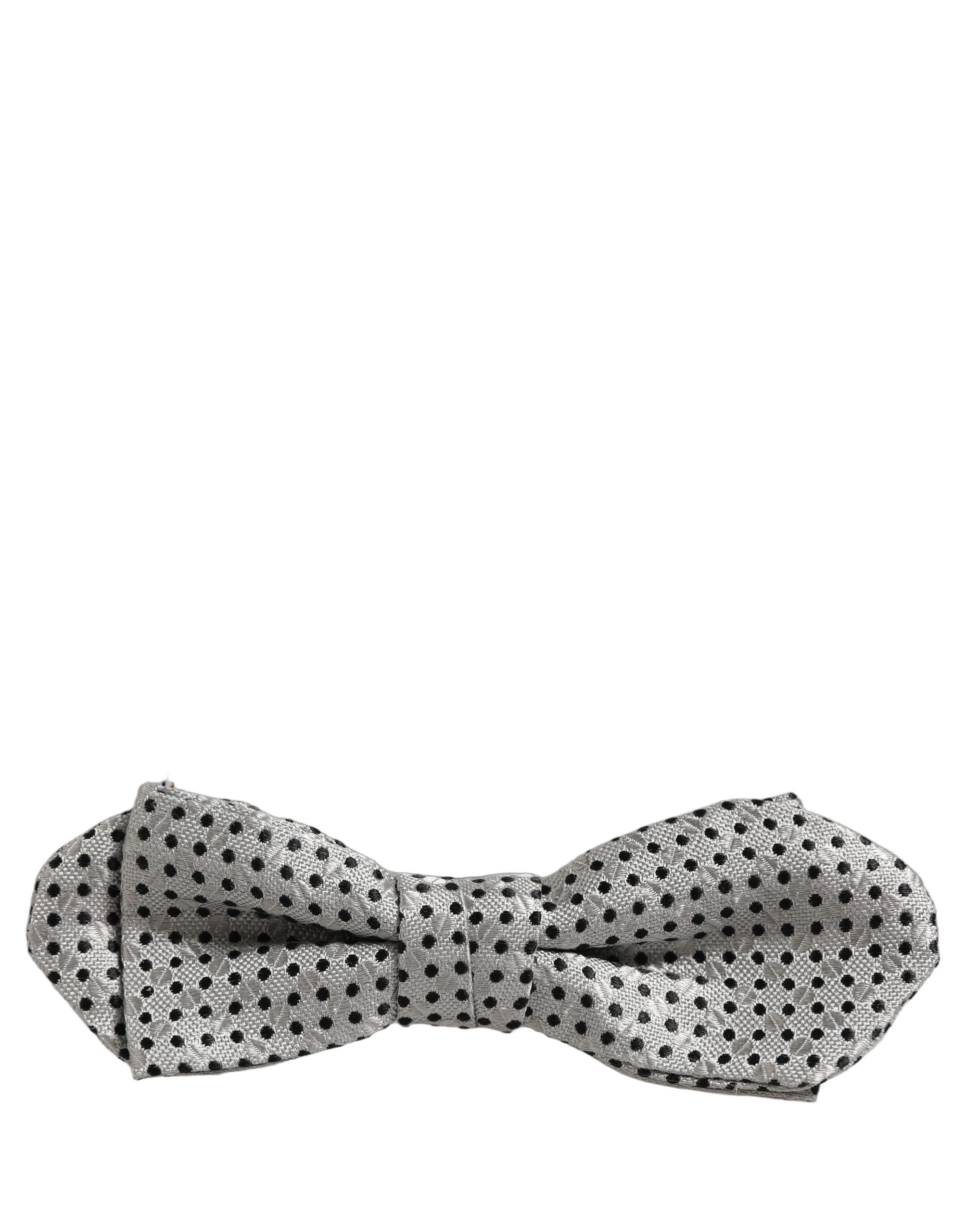 Dolce & Gabbana Men Silver Black Polka Dot Adjustable Neck Papillon Bow Tie Dolce & Gabbana