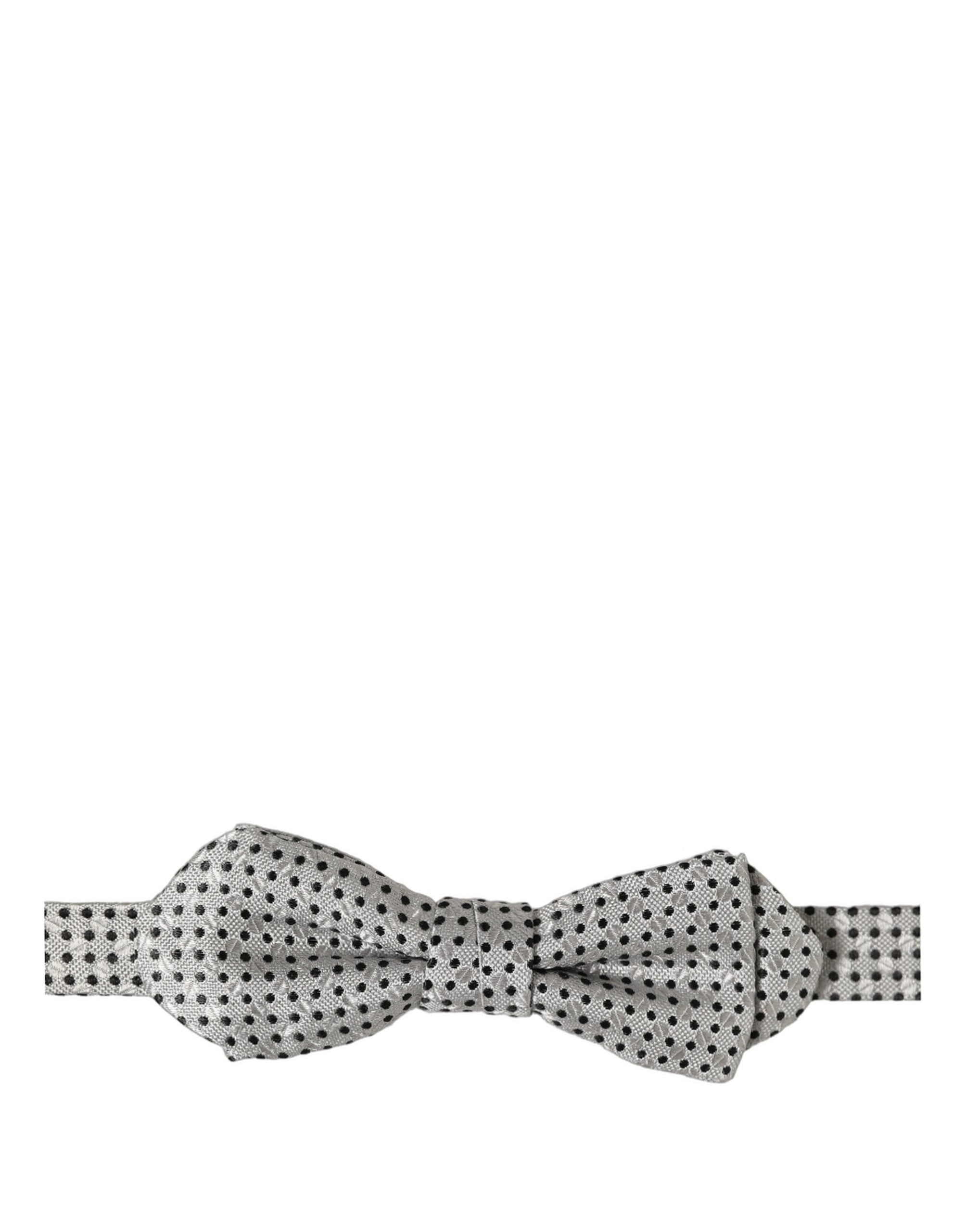 Dolce & Gabbana Men Silver Black Polka Dot Adjustable Neck Papillon Bow Tie Dolce & Gabbana