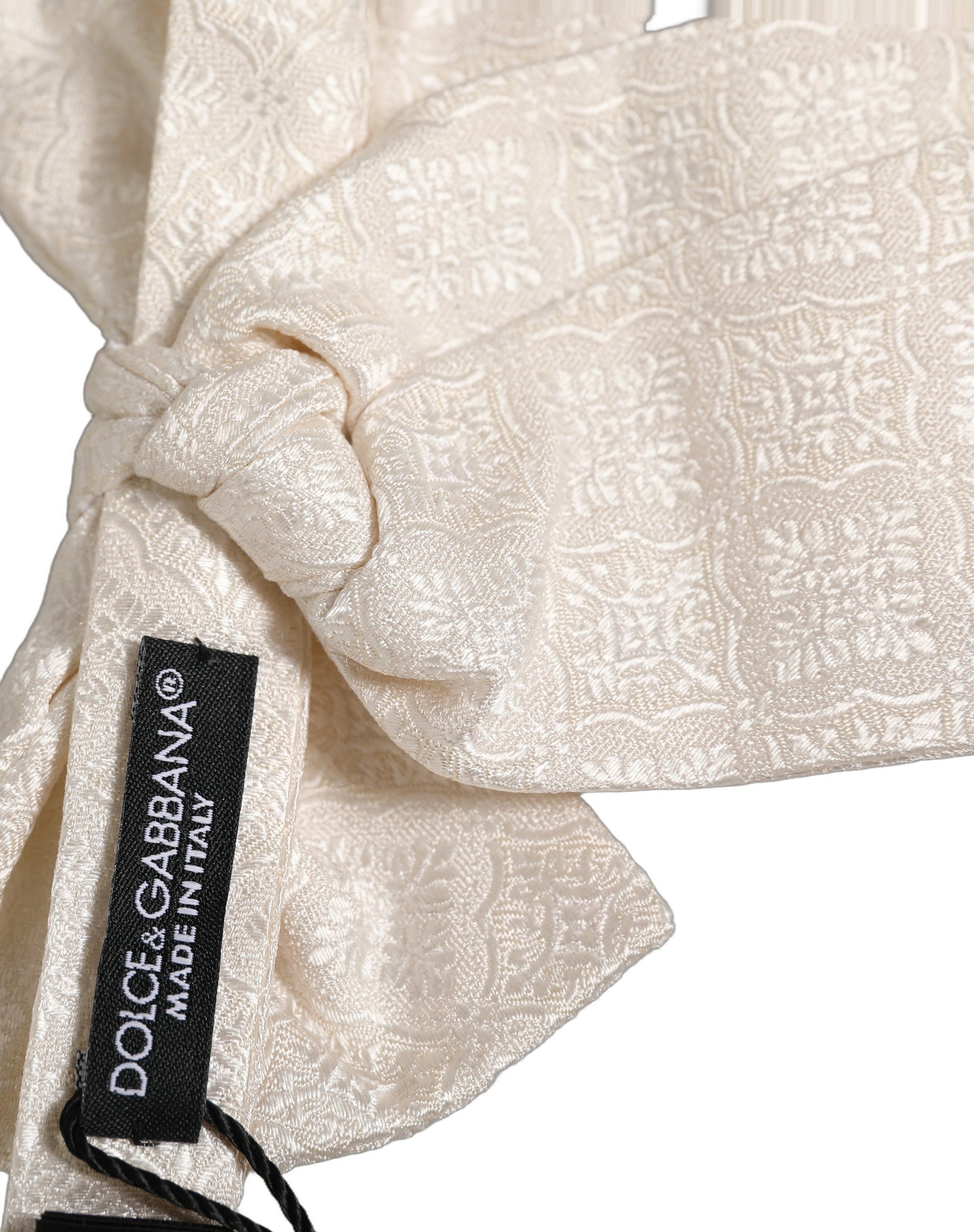 Dolce & Gabbana Men White Jacquard Silk Adjustable Neck Papillon Bow Tie Dolce & Gabbana