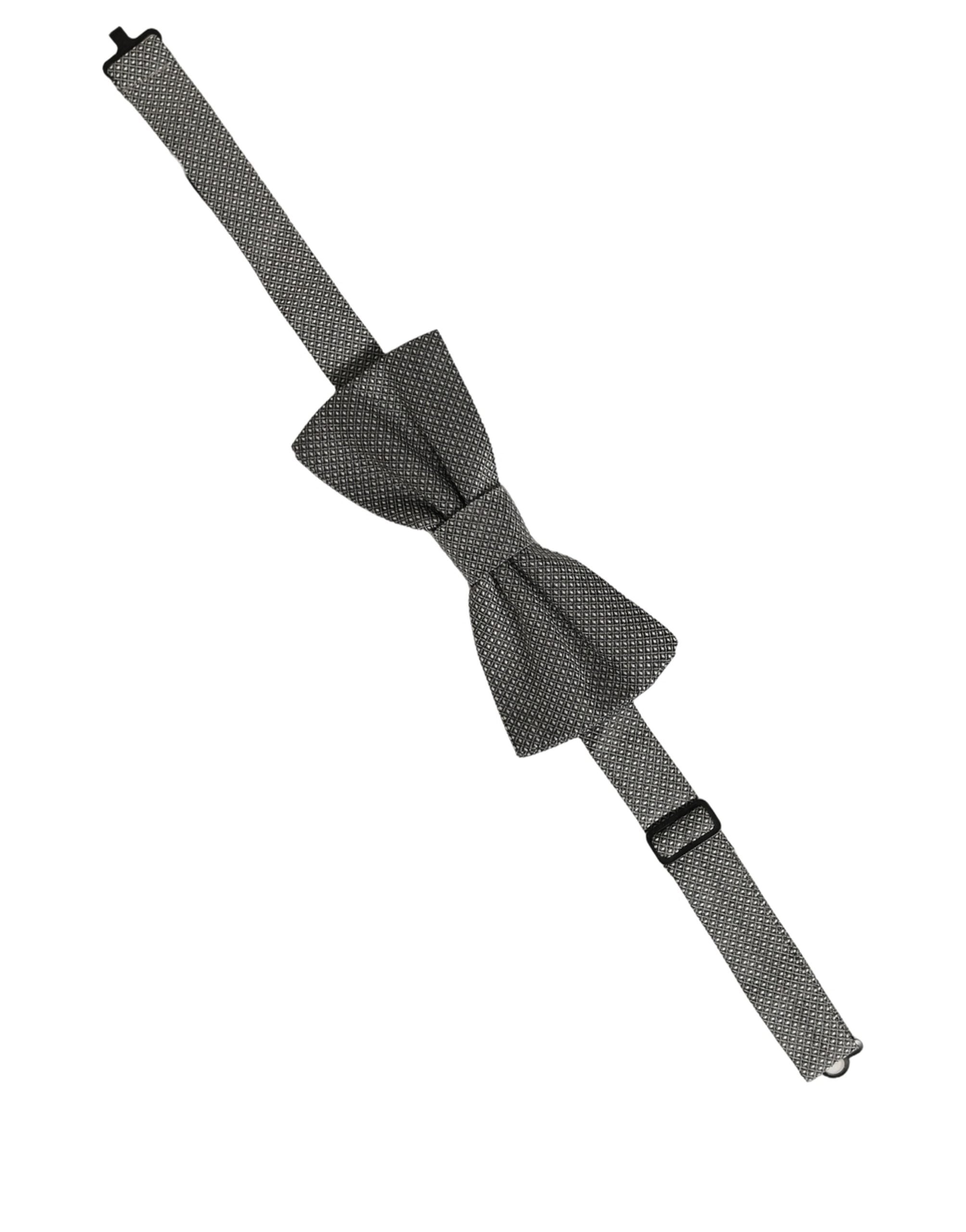 Dolce & Gabbana Men Gray Silk Patterned Adjustable Neck Papillon Bow Tie Dolce & Gabbana