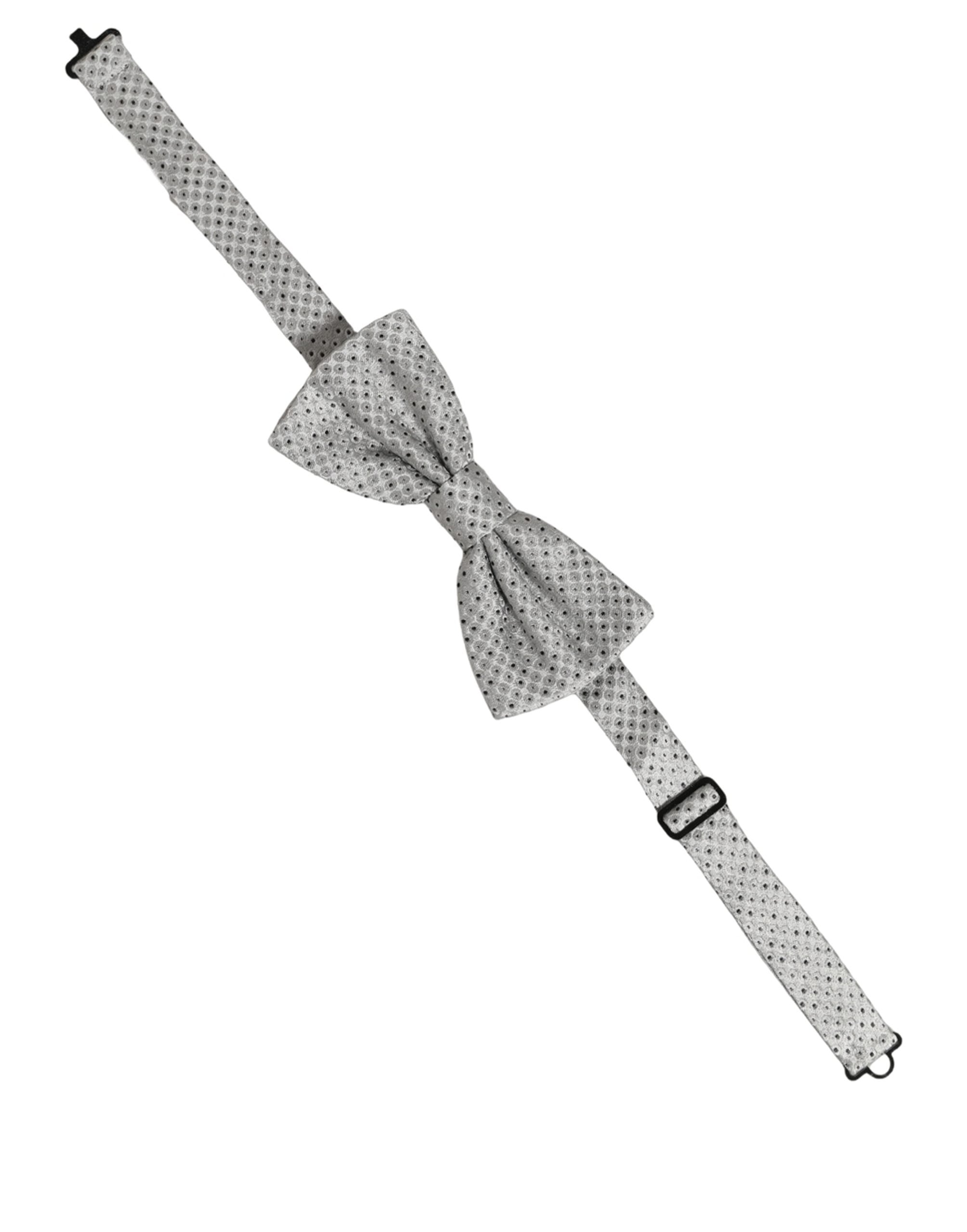Dolce & Gabbana Men Black Gray Polka Dot Adjustable Neck Papillon Bow Tie Dolce & Gabbana