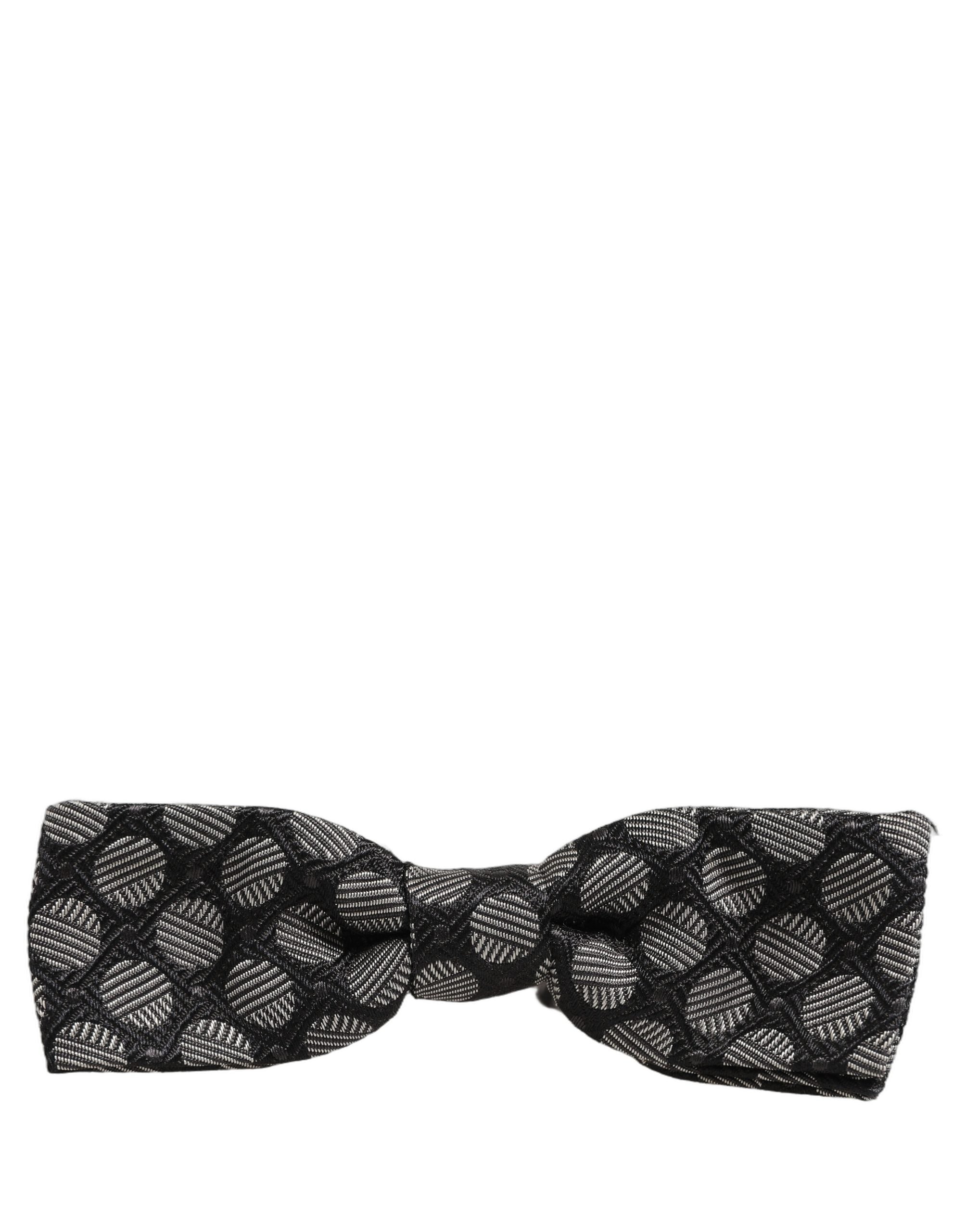 Dolce & Gabbana Black White Geometric Silk Adjustable Neck Papillon Bow Tie Dolce & Gabbana