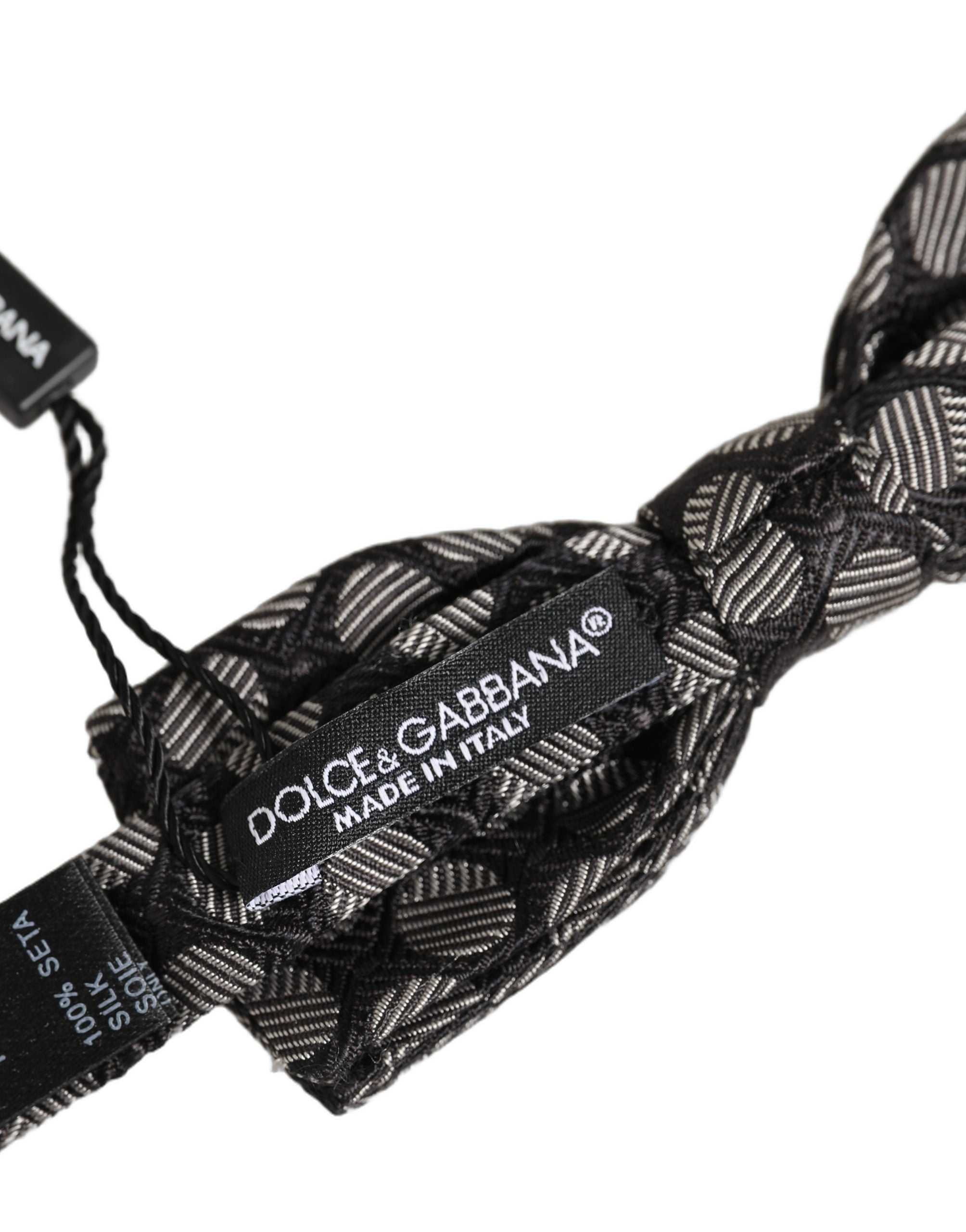 Dolce & Gabbana Black White Geometric Silk Adjustable Neck Papillon Bow Tie Dolce & Gabbana