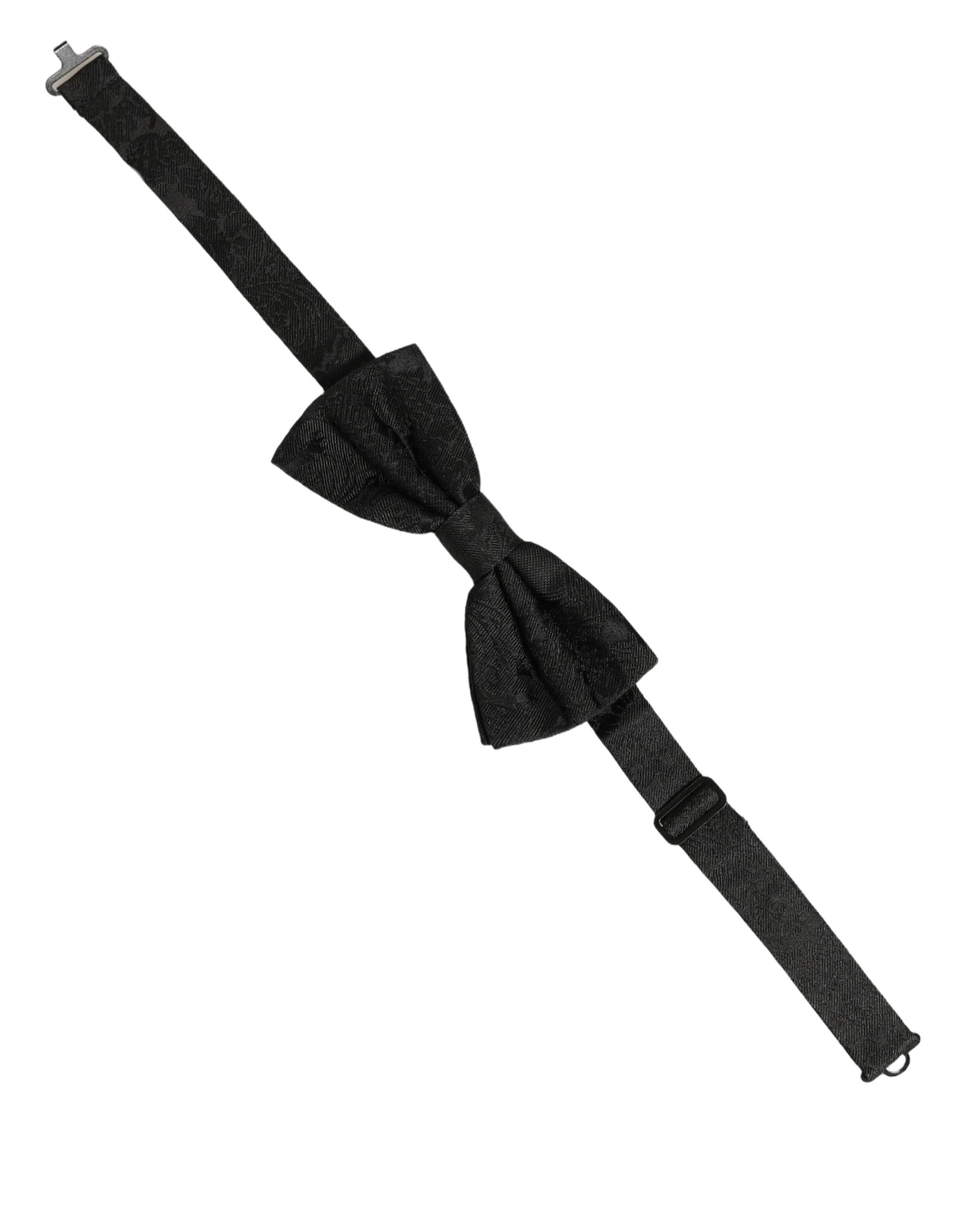Dolce & Gabbana Men Black Paisley Silk Adjustable Neck Papillon Bow Tie Dolce & Gabbana