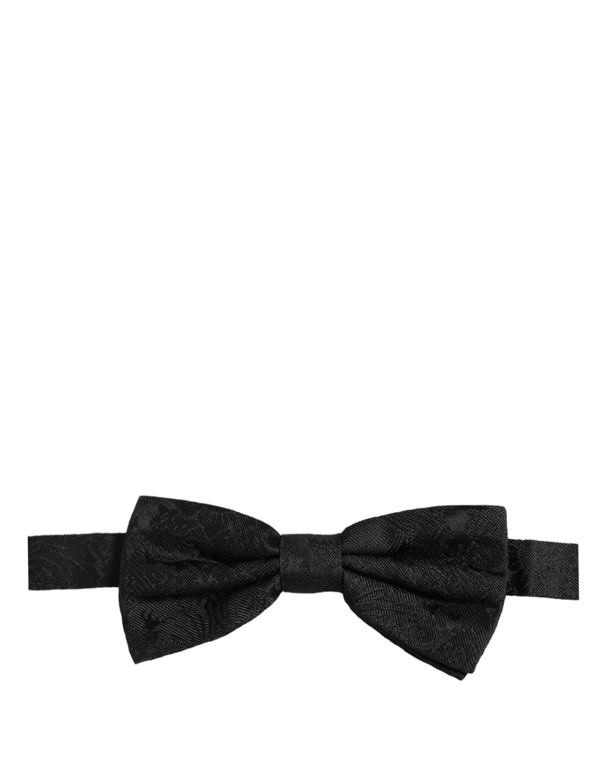 Dolce & Gabbana Men Black Paisley Silk Adjustable Neck Papillon Bow Tie Dolce & Gabbana