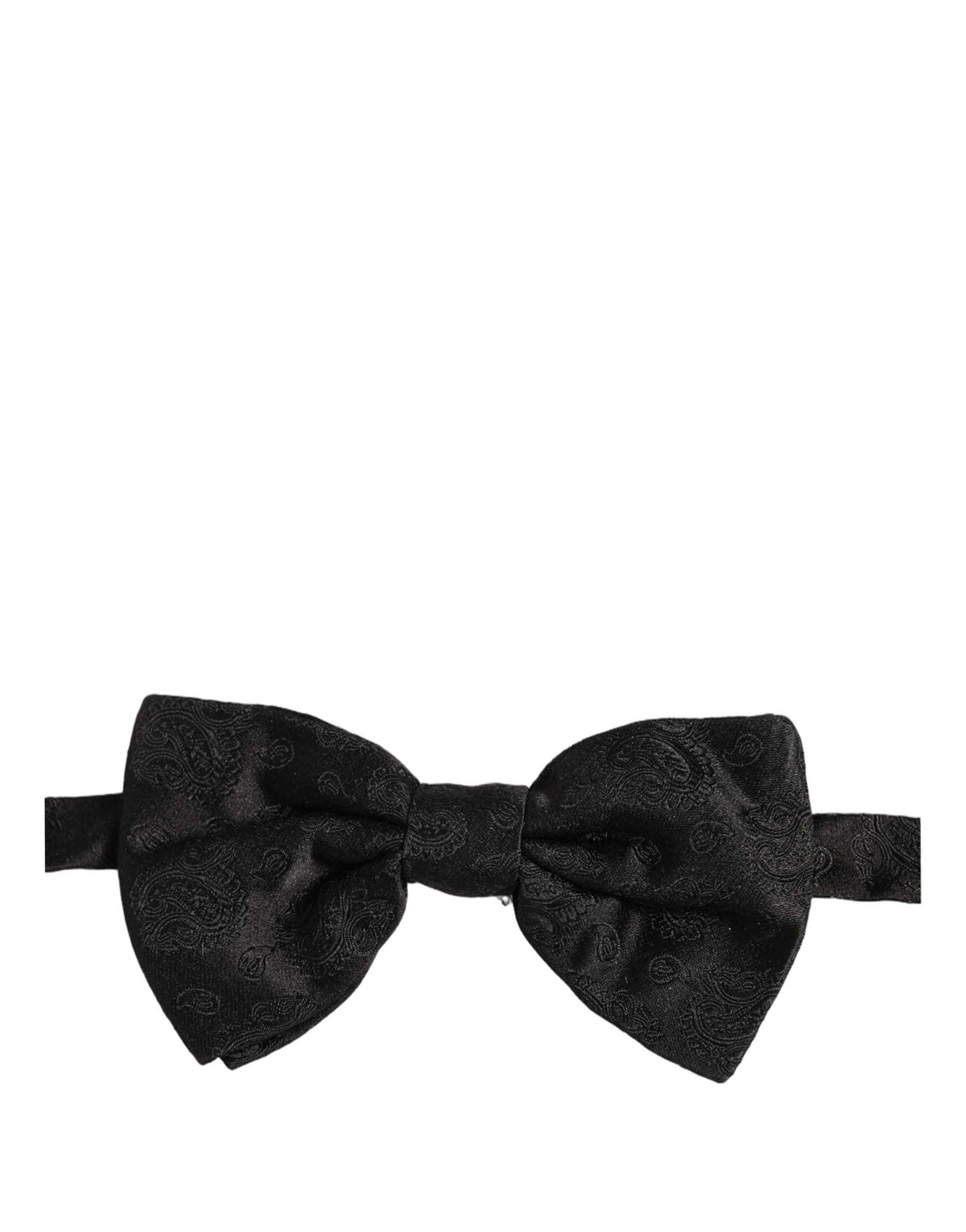 Dolce & Gabbana Men Black Paisley Silk Adjustable Neck Papillon Bow Tie Dolce & Gabbana