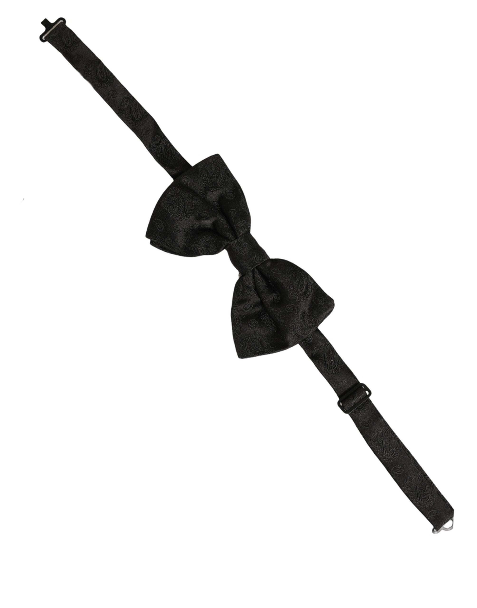 Dolce & Gabbana Men Black Paisley Silk Adjustable Neck Papillon Bow Tie Dolce & Gabbana