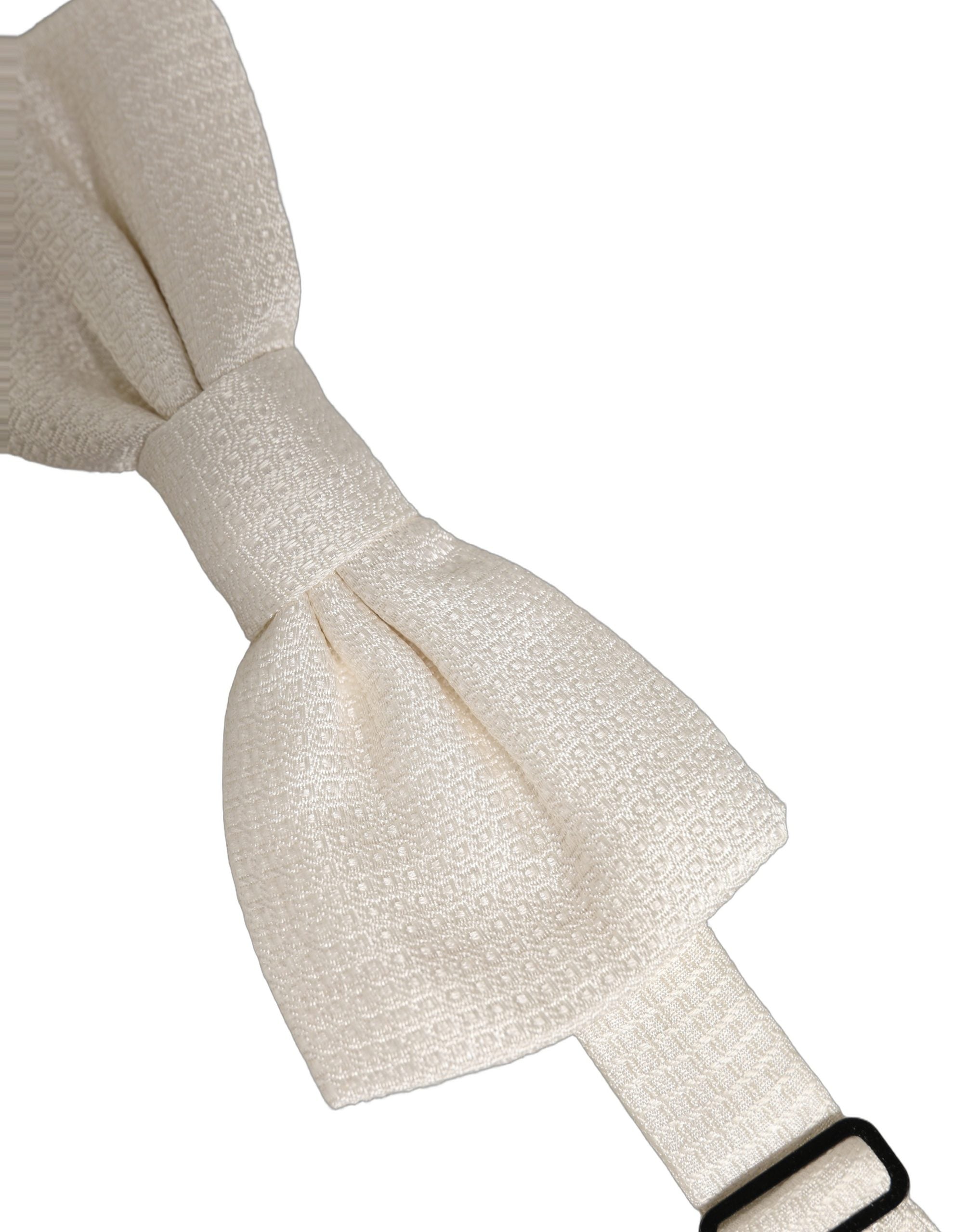 Dolce & Gabbana Men Off White Silk Adjustable Neck Papillon Bow Tie Dolce & Gabbana