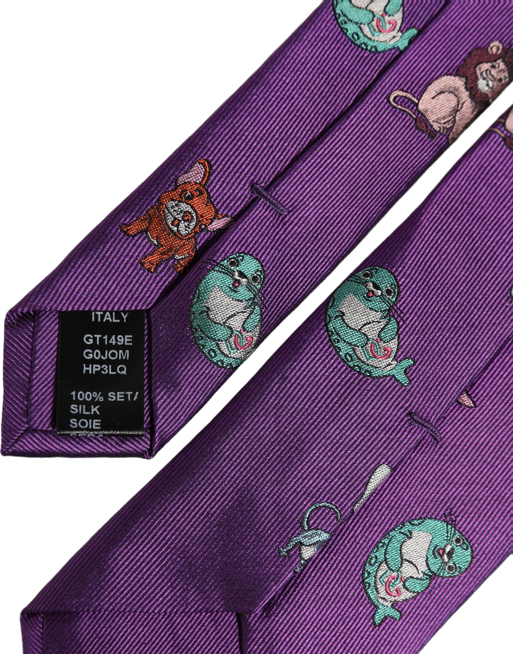 Dolce & Gabbana Men Purple Animal Print Adjustable Tied Necktie Tie Dolce & Gabbana