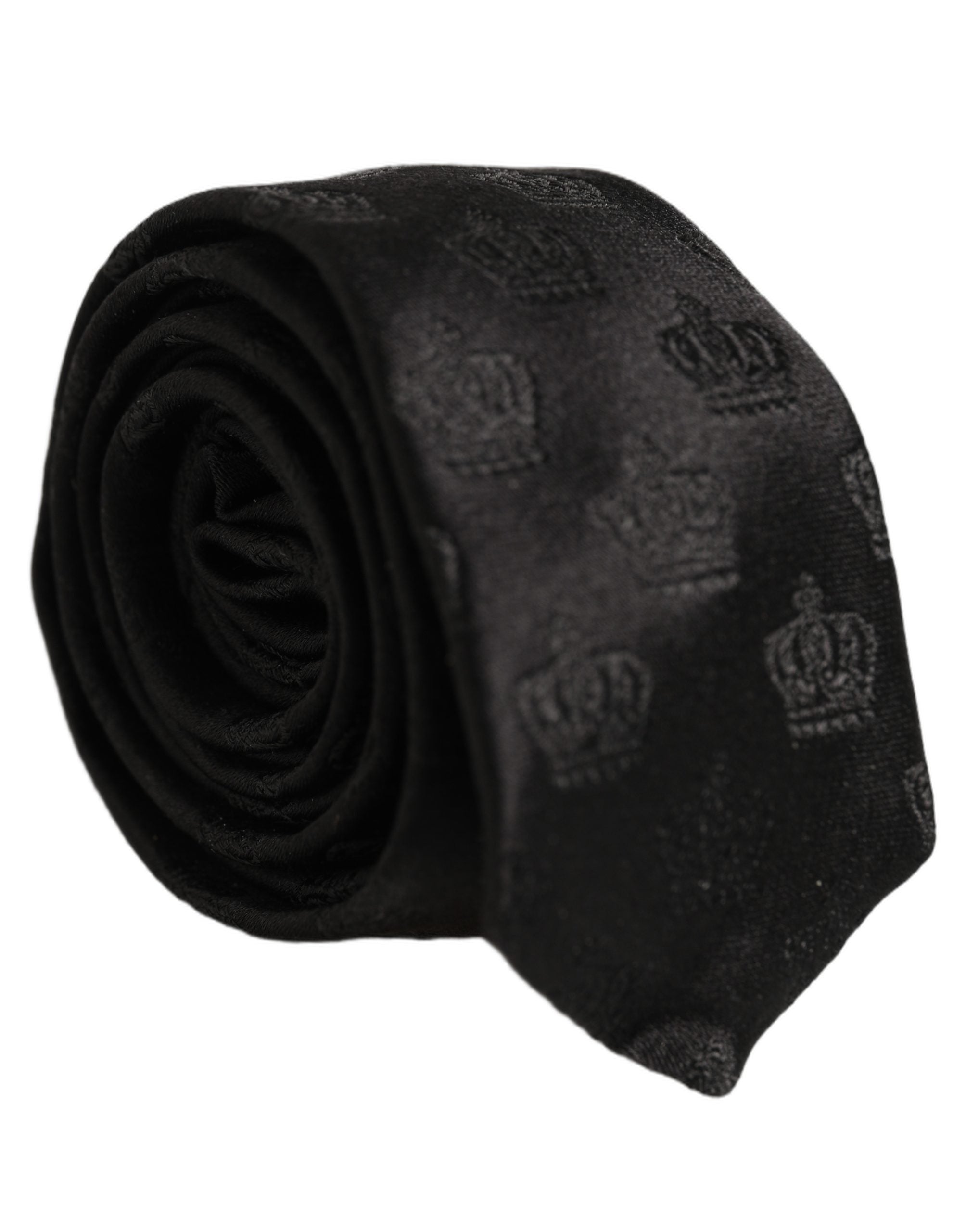 Dolce & Gabbana Men Black Crown Print Silk Adjustable Tied Necktie Tie Dolce & Gabbana