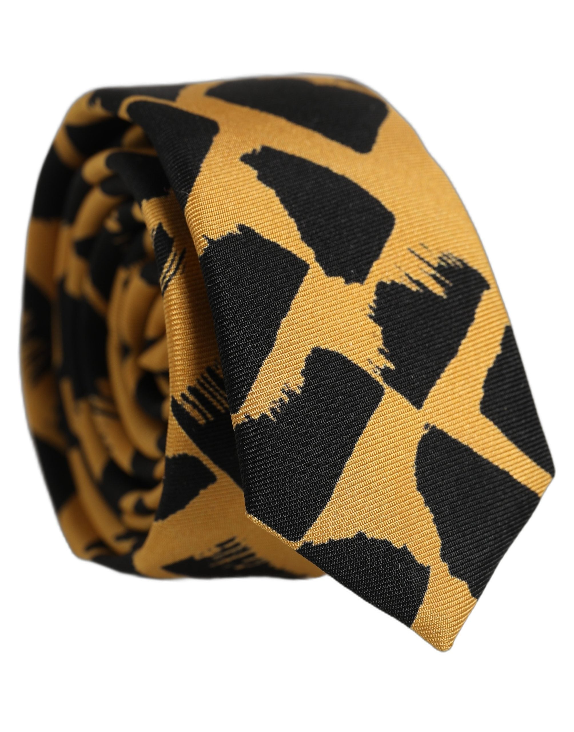 Dolce & Gabbana Men Black Yellow Patterned Adjustable Tied Necktie Tie Dolce & Gabbana