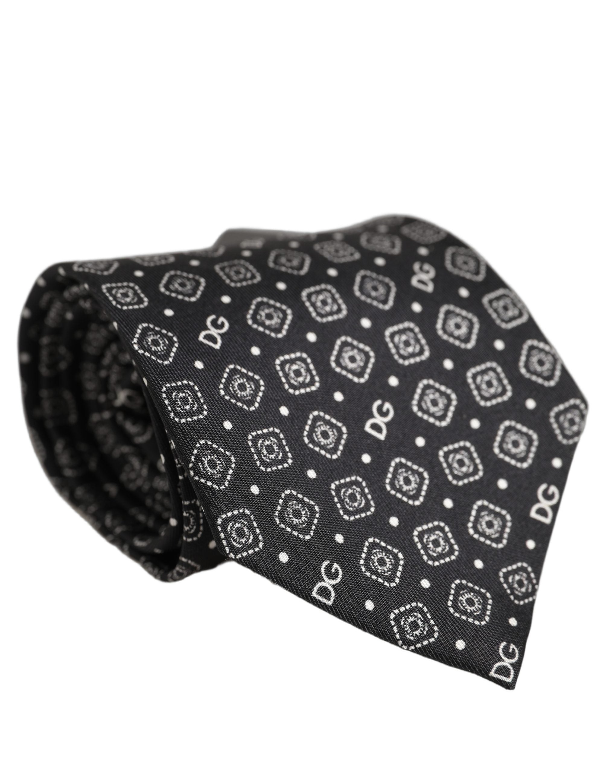 Dolce & Gabbana Men Black DG Logo 100% Silk Adjustable Tied Necktie Tie Dolce & Gabbana