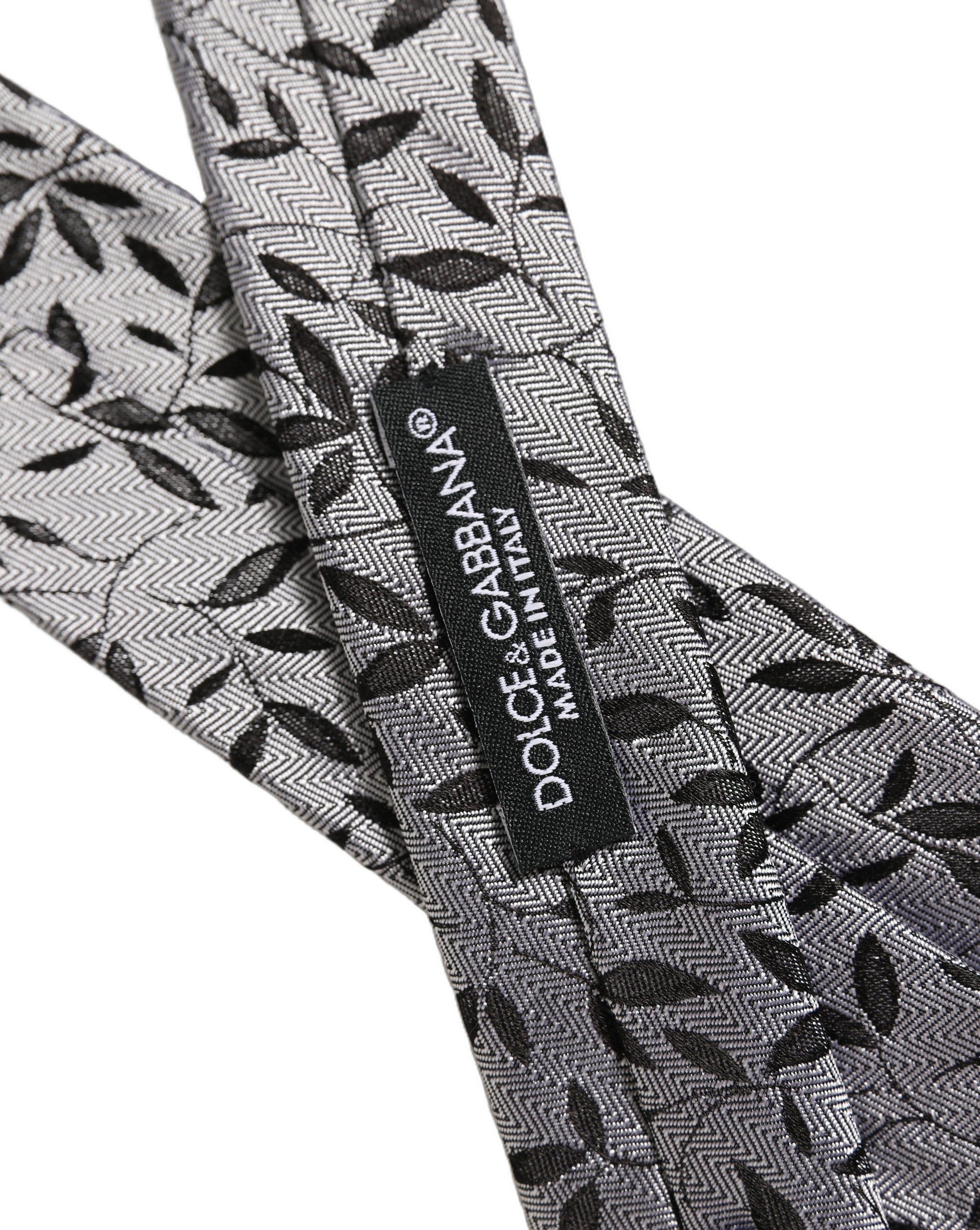 Dolce & Gabbana Men Gray Leaf Pattern Silk Adjustable Tied Necktie Tie Dolce & Gabbana