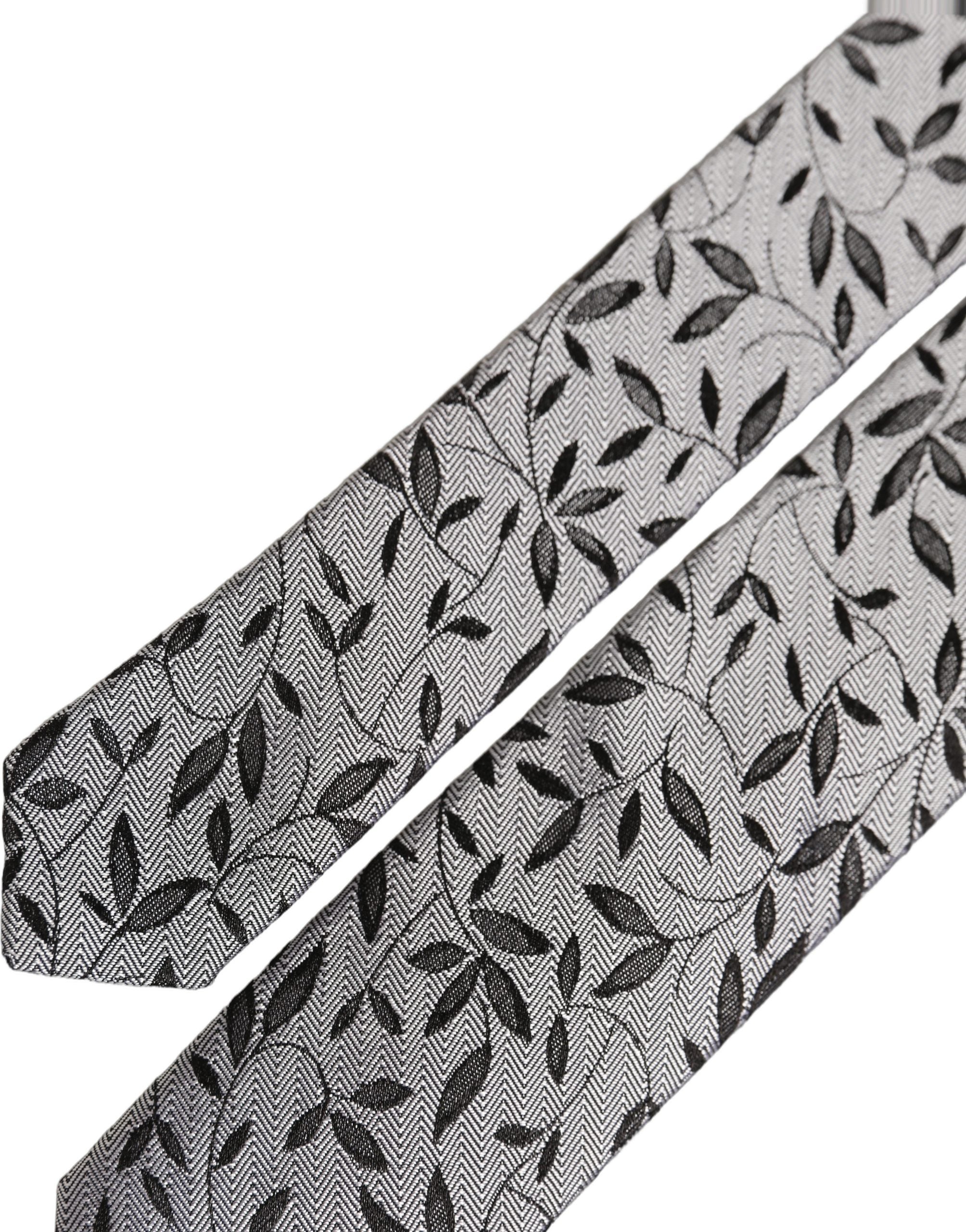 Dolce & Gabbana Men Gray Leaf Pattern Silk Adjustable Tied Necktie Tie Dolce & Gabbana