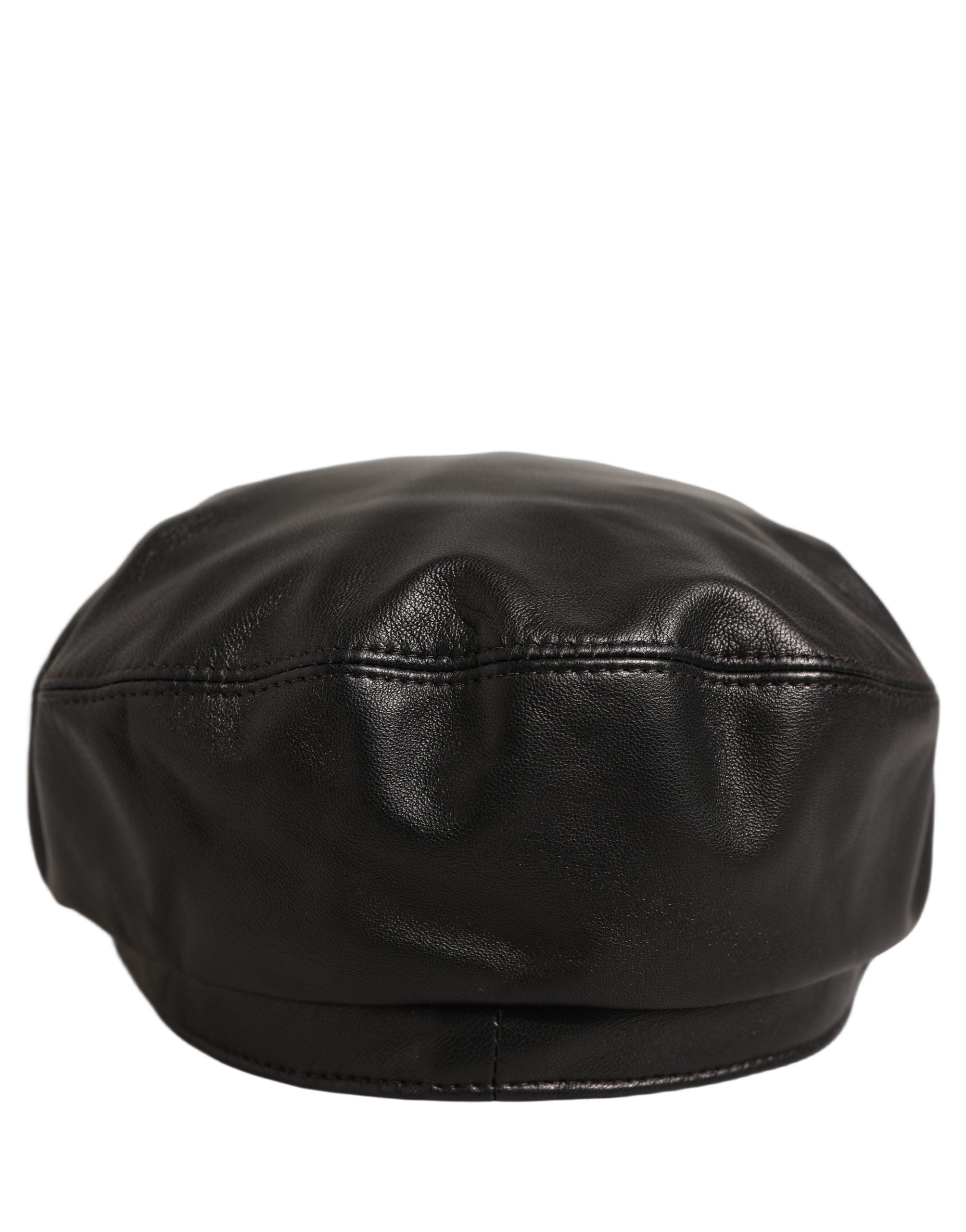 Dolce & Gabbana Black Lambskin Leather Newsboy Capello Hat Dolce & Gabbana