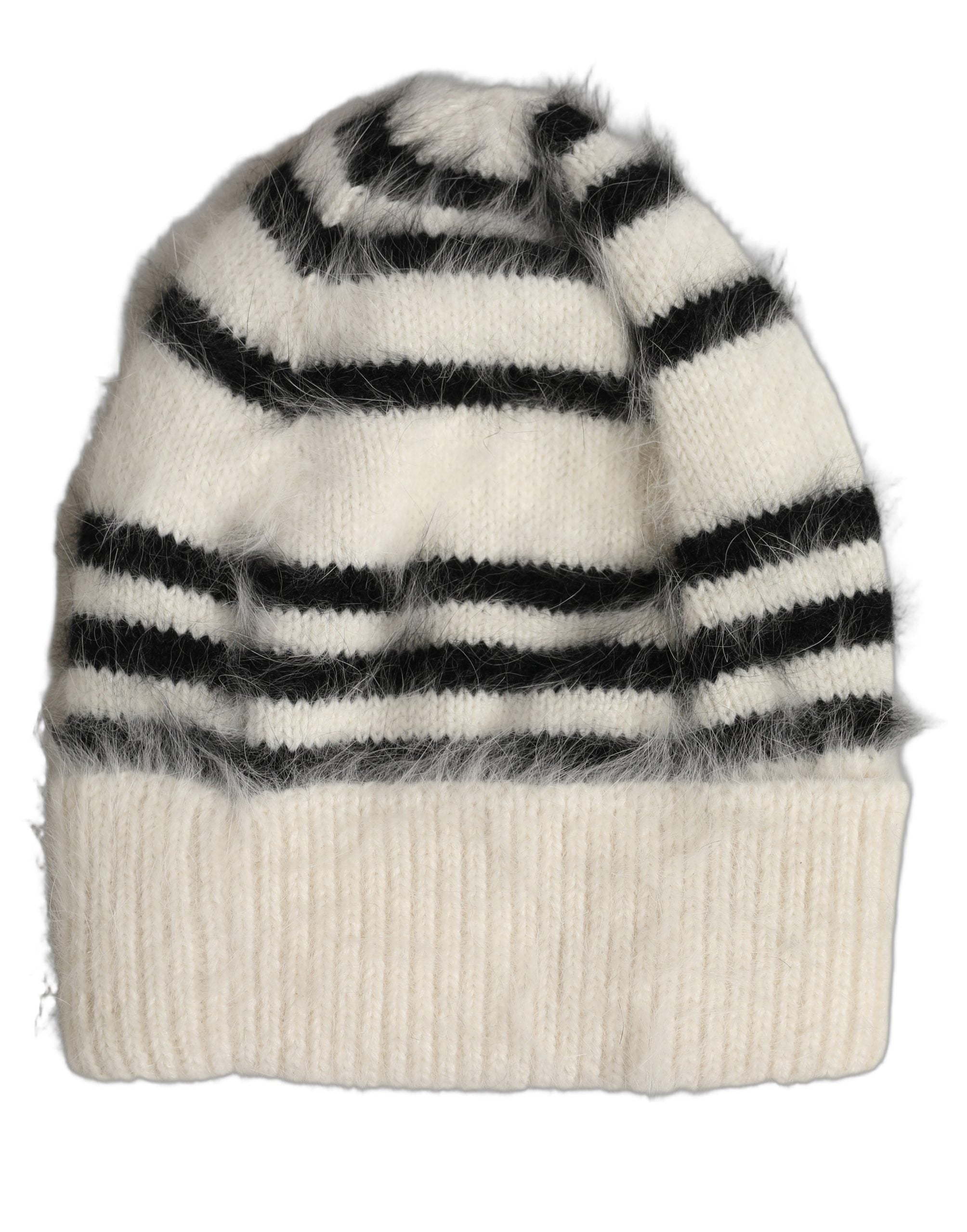 Dolce & Gabbana Black White Striped Angora Knitted Beanie One Size Hat Dolce & Gabbana
