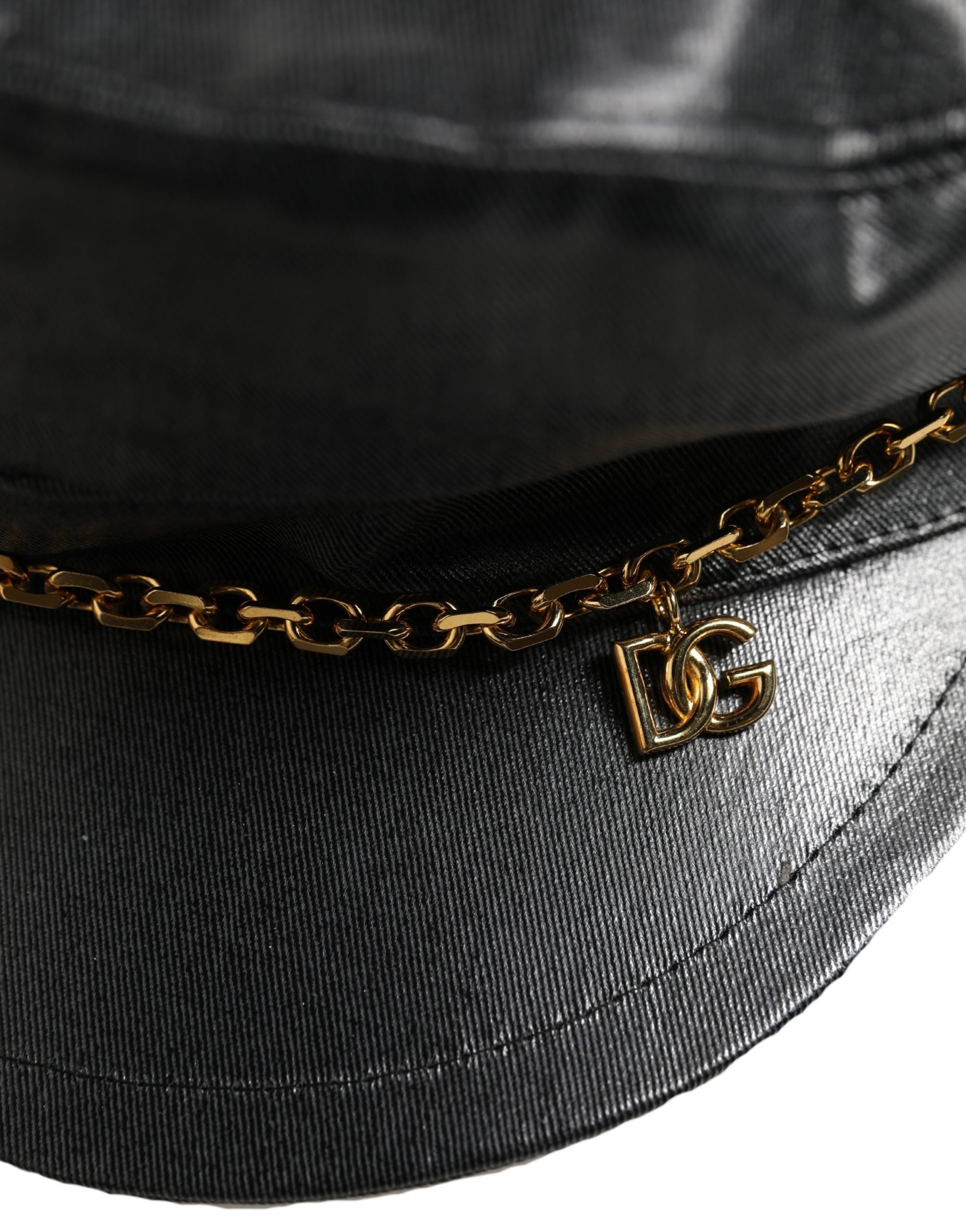 Dolce & Gabbana Black Cotton Gold DG Chain Baker Boy Capello Hat Dolce & Gabbana