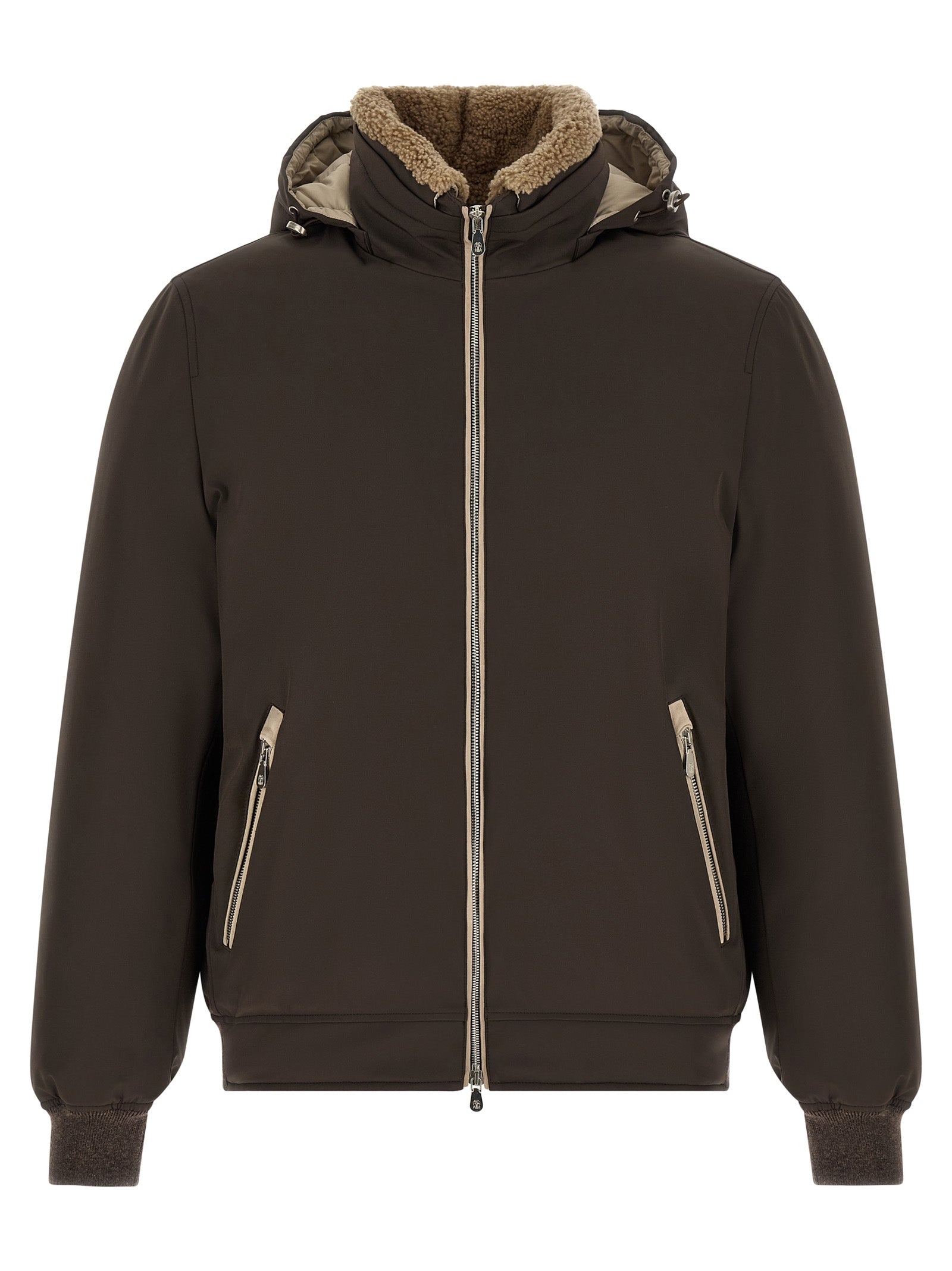 Brunello Cucinelli Brown Polyamide Full-Length Jacket Brunello Cucinelli