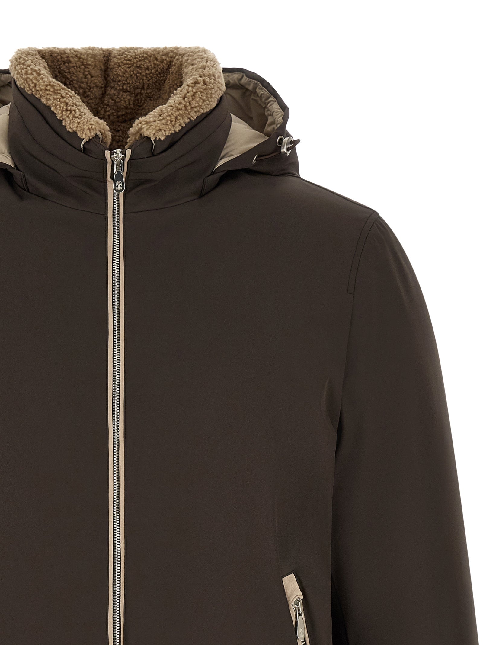 Brunello Cucinelli Brown Polyamide Full-Length Jacket Brunello Cucinelli