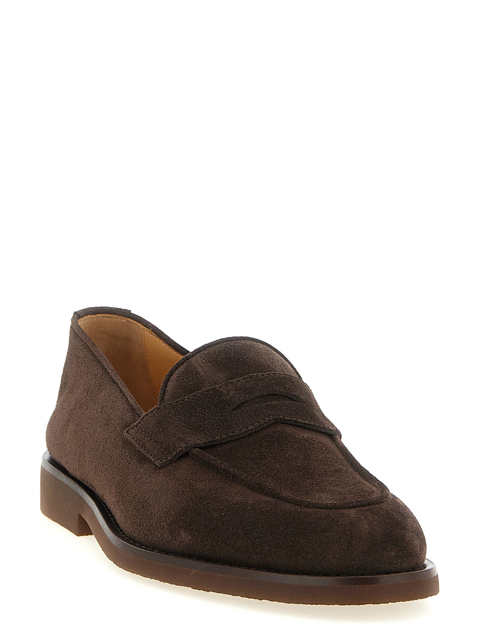 Brunello Cucinelli Brown Calfskin Slip-On Loafers Brunello Cucinelli