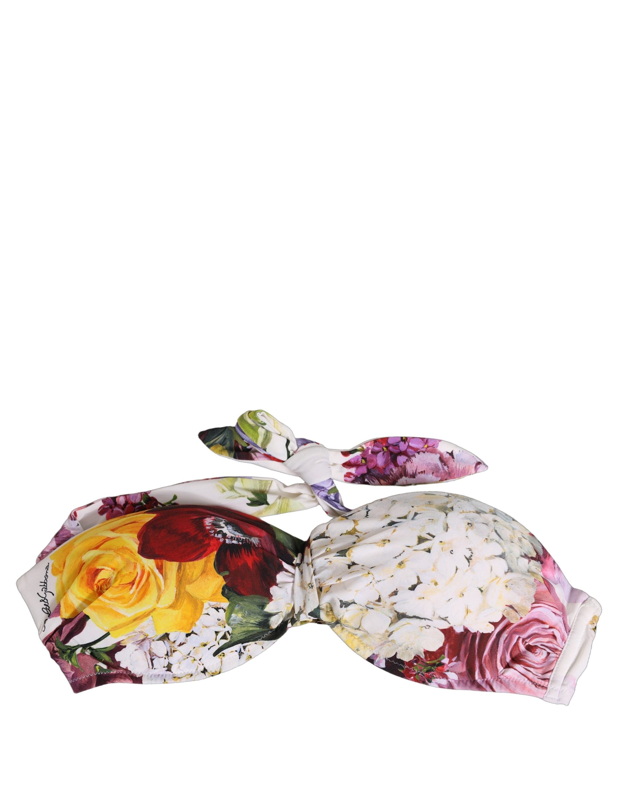 Dolce & Gabbana White Floral Print Nylon Beachwear Bikini Top Dolce & Gabbana