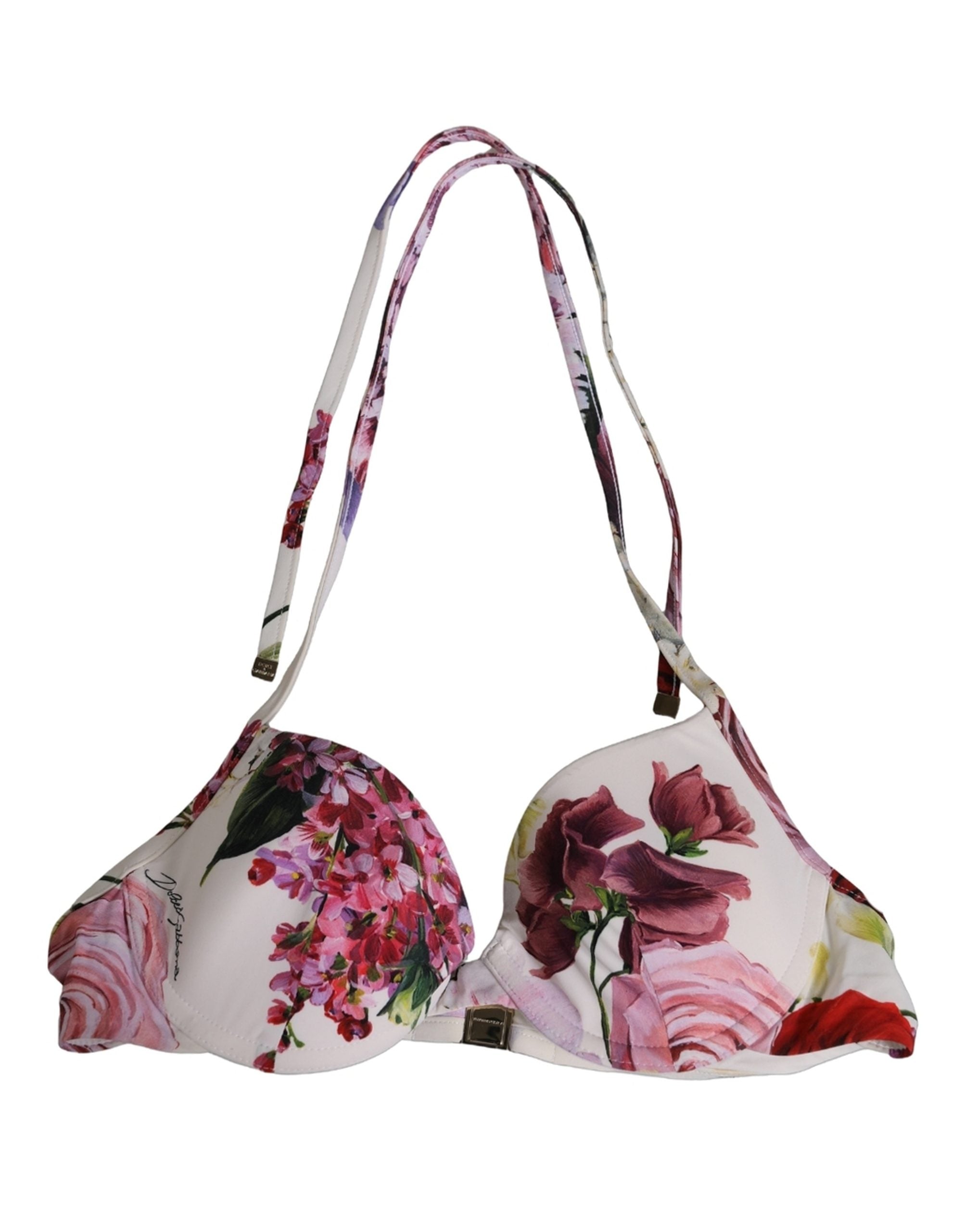 Dolce & Gabbana White Floral Print Nylon Beachwear Bikini Top Dolce & Gabbana