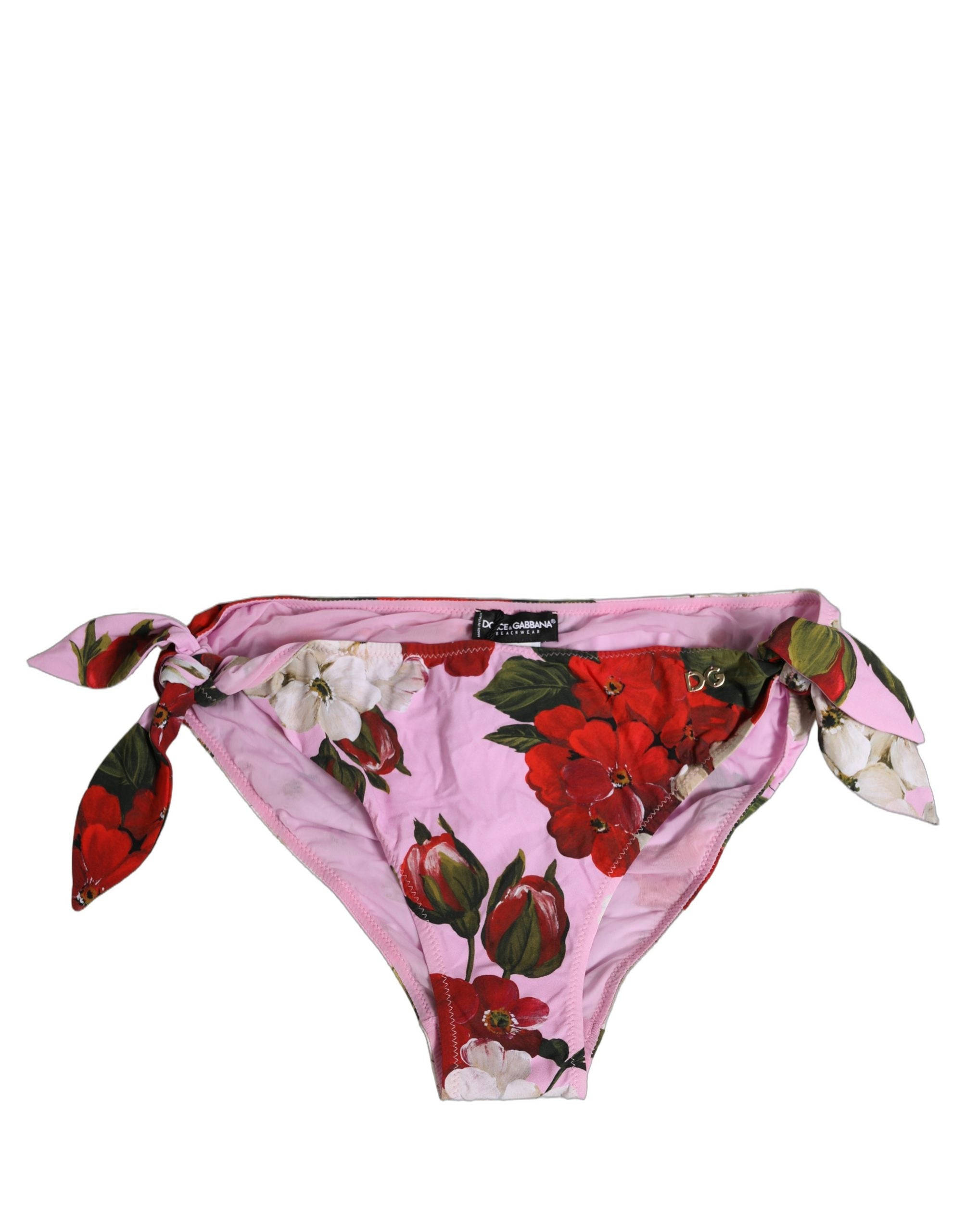 Dolce & Gabbana Pink Floral Tie Sides Beachwear Bikini Bottom Dolce & Gabbana