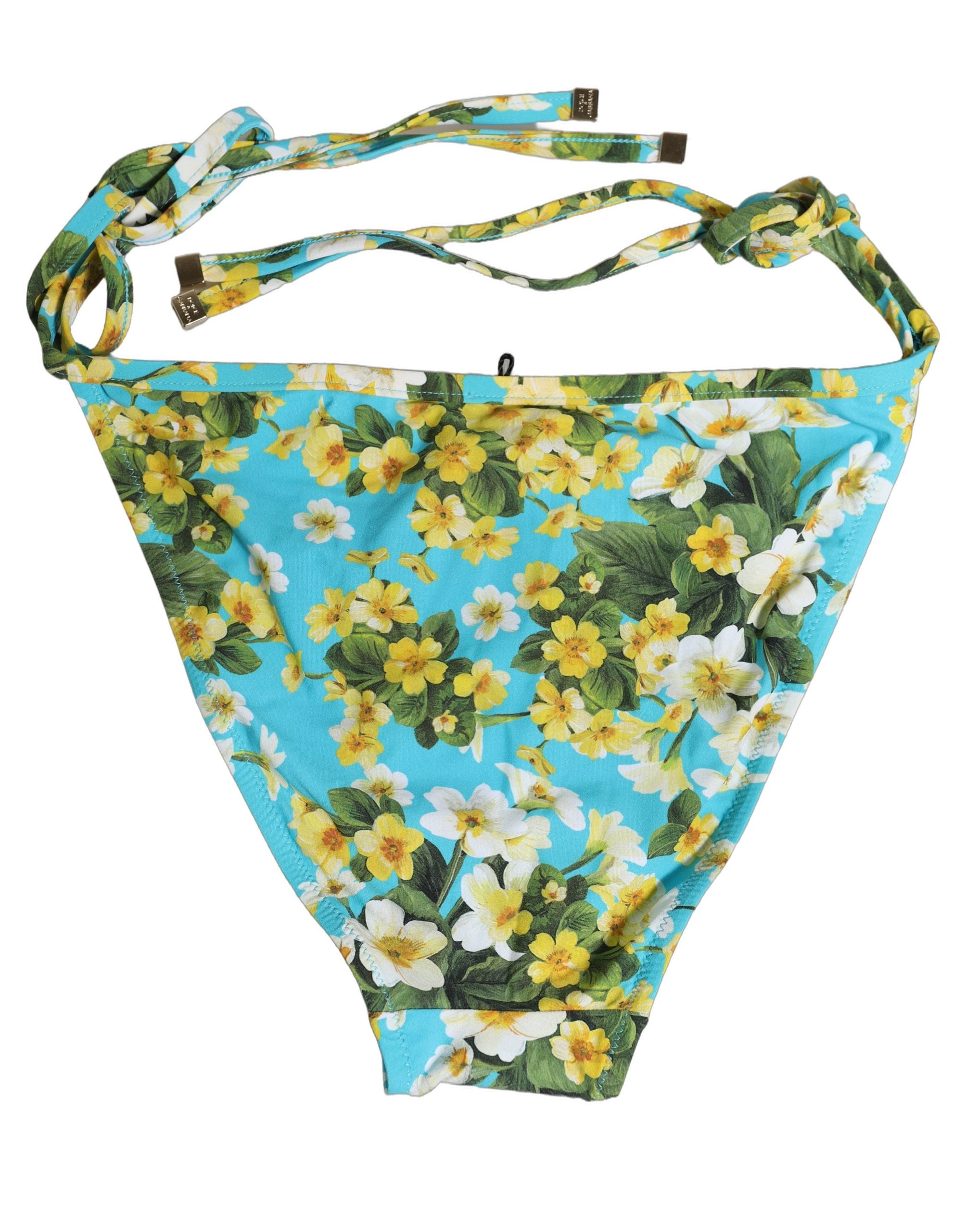Dolce & Gabbana Blue Floral Print Nylon Beachwear Bikini Bottom Dolce & Gabbana