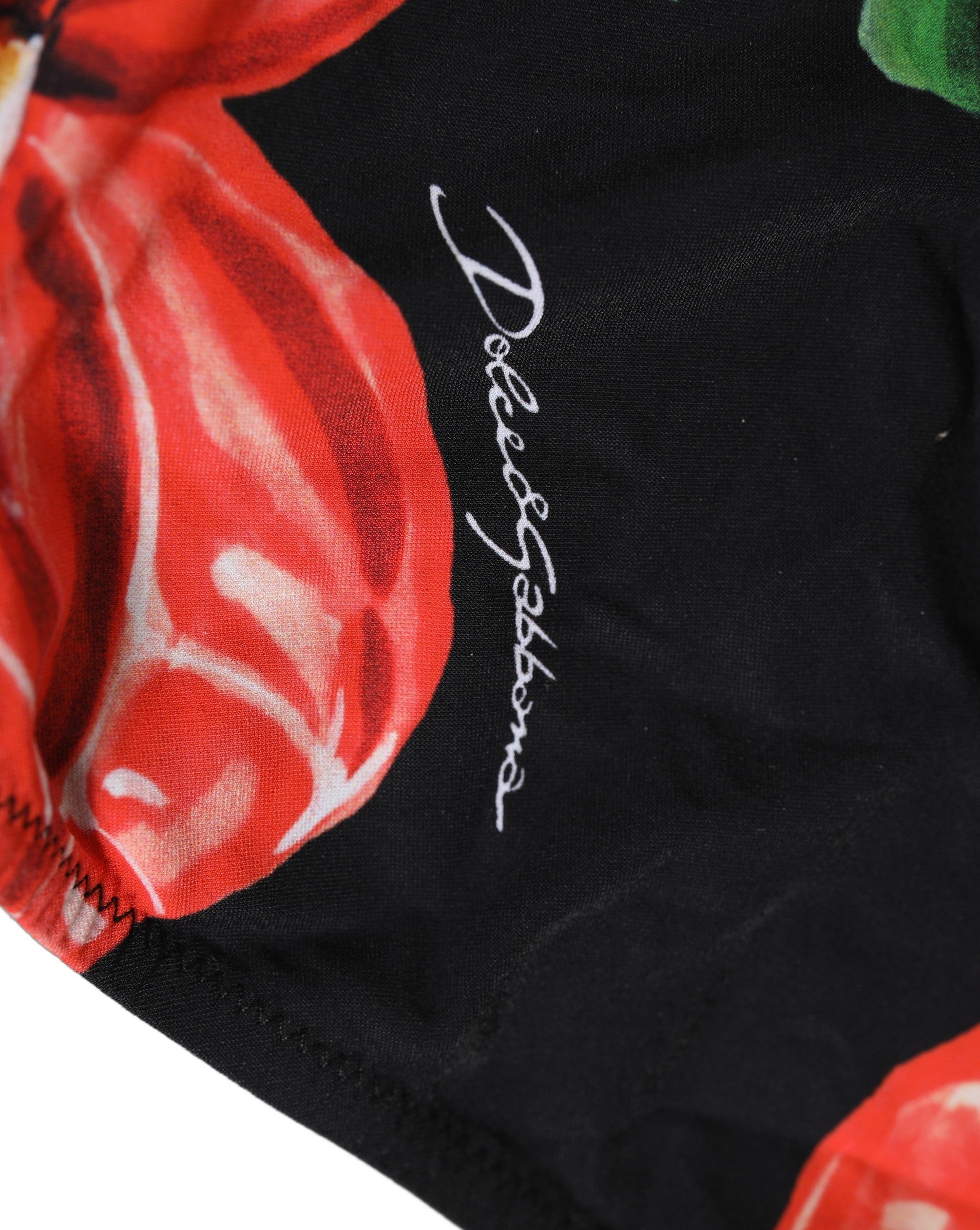Dolce & Gabbana Black Floral Print Nylon Beachwear Bikini Bottom Dolce & Gabbana