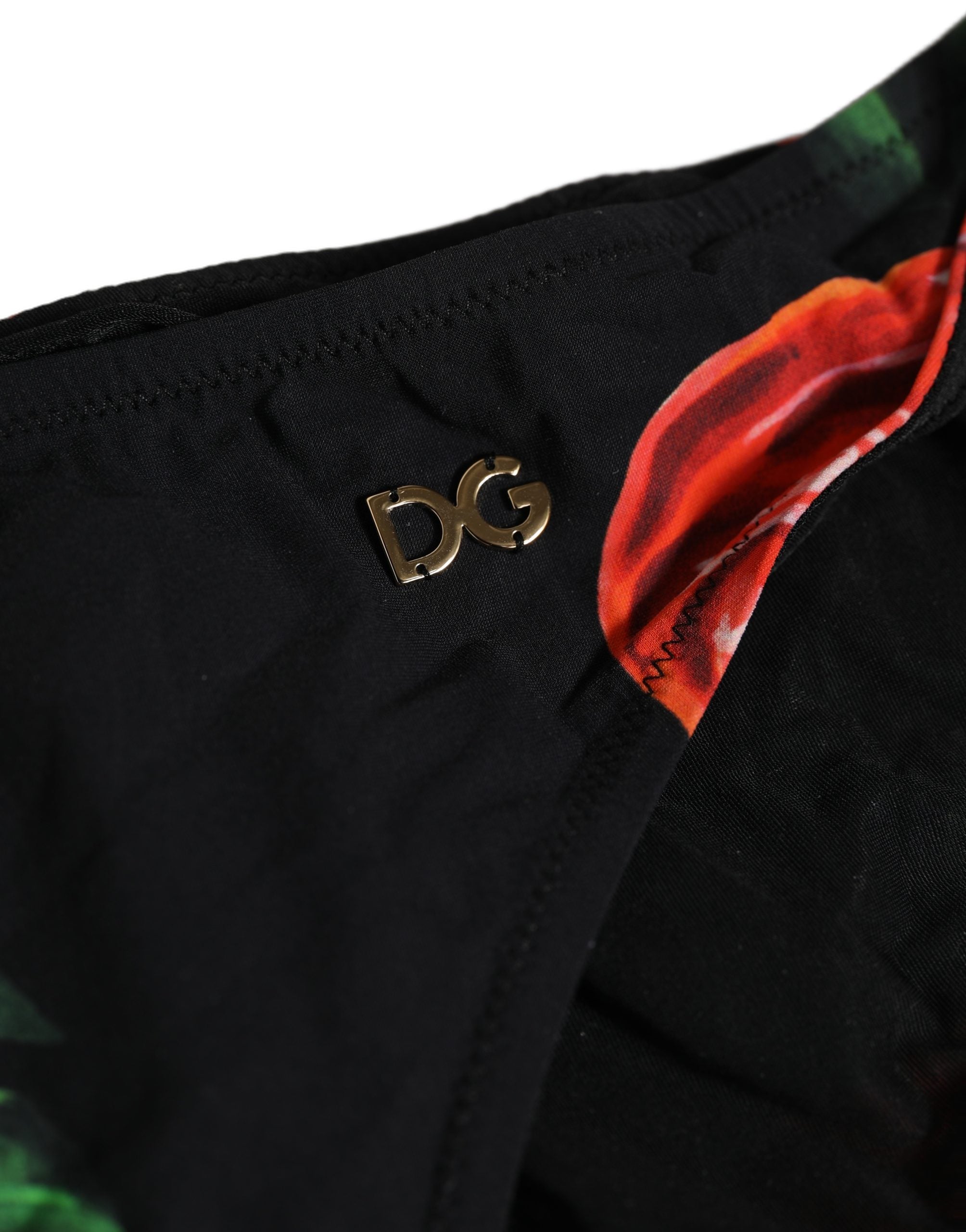 Dolce & Gabbana Black Floral Print Nylon Beachwear Bikini Bottom Dolce & Gabbana