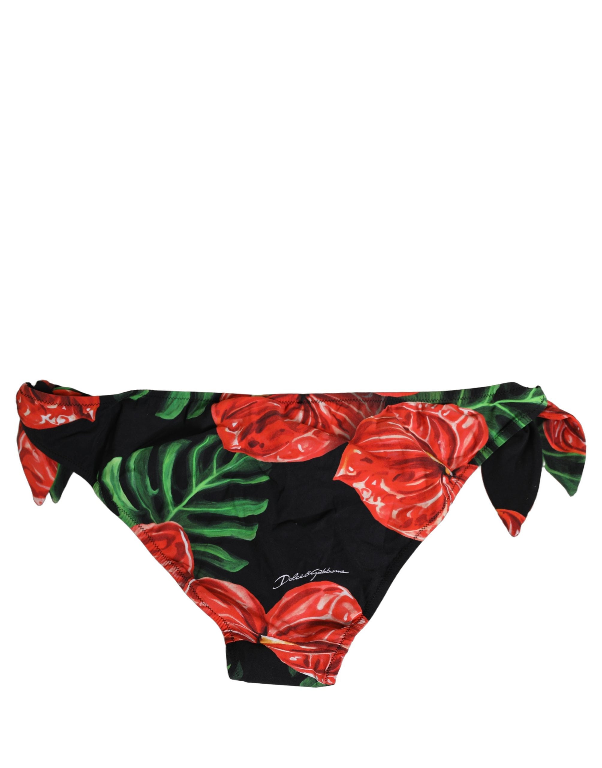 Dolce & Gabbana Black Floral Print Nylon Beachwear Bikini Bottom Dolce & Gabbana
