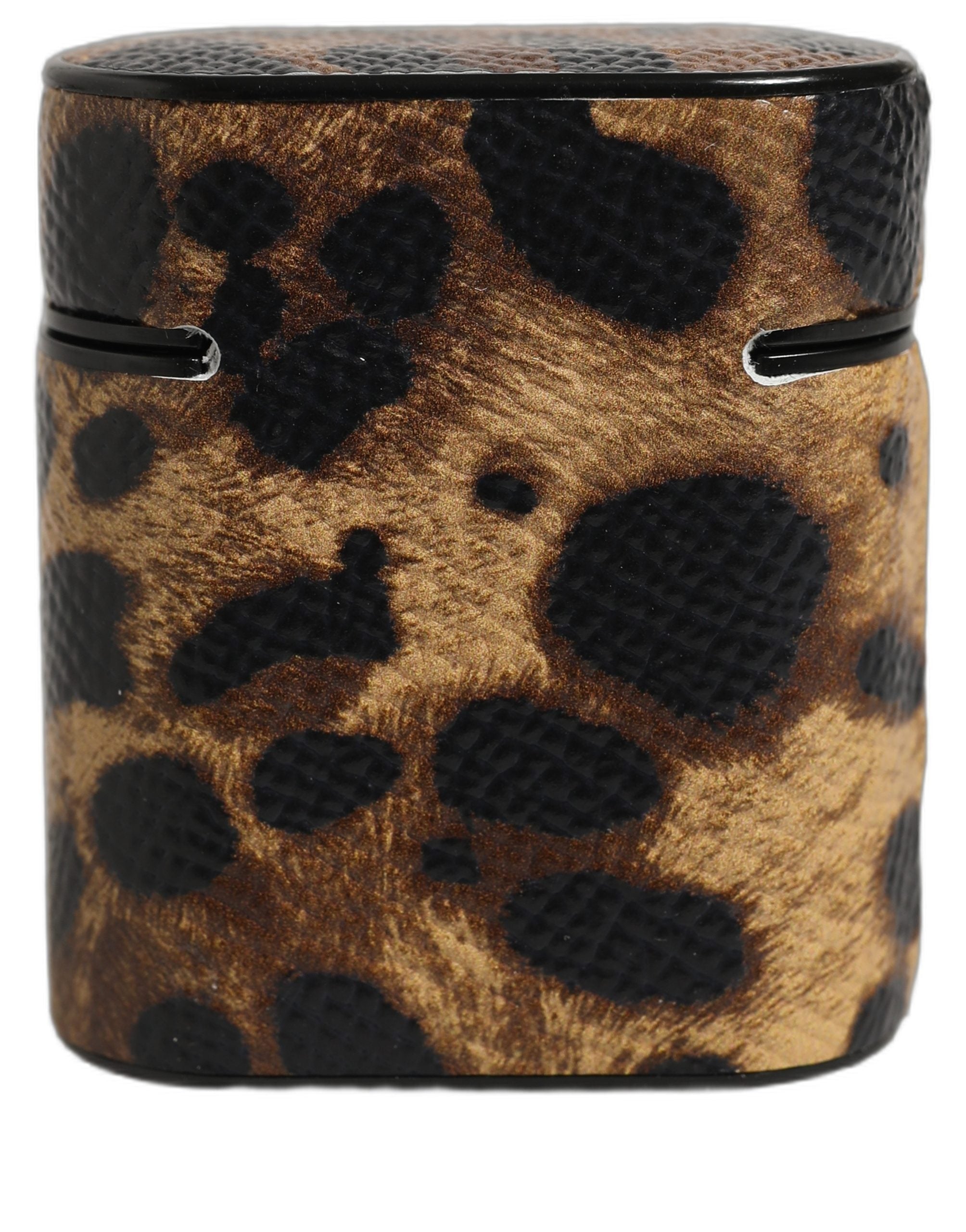 Dolce & Gabbana Brown Leopard Calf Leather Metal Logo Plaque Airpods Case Dolce & Gabbana