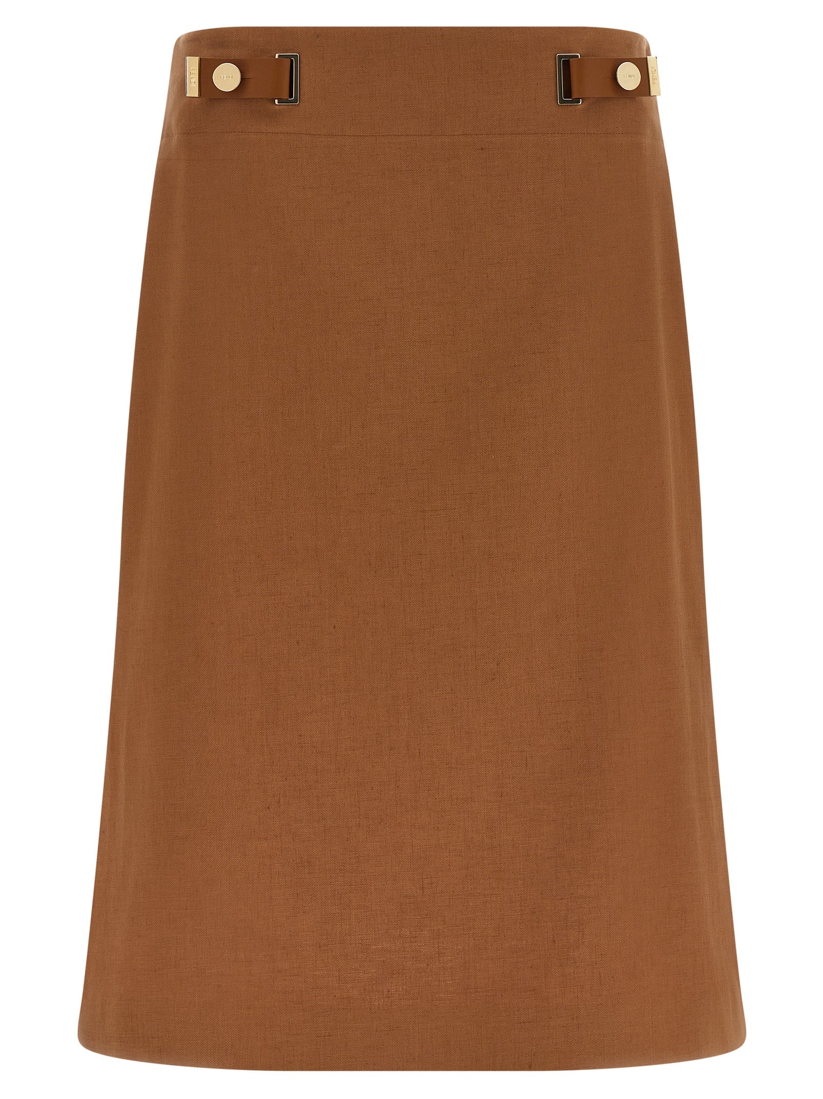 Fendi Brown Linen Midi Skirt Fendi
