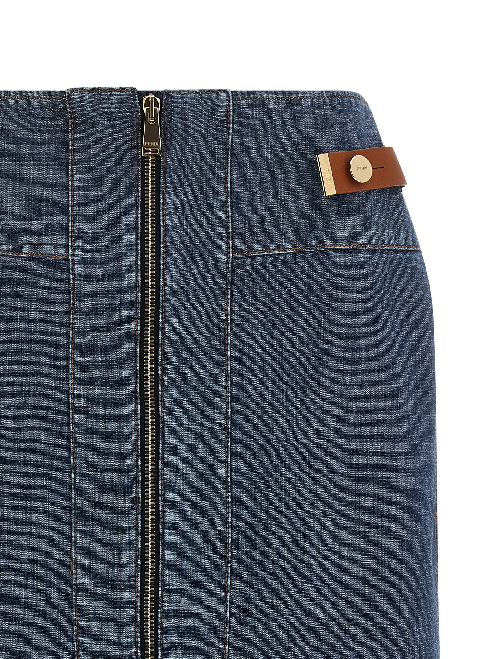 Fendi Blue Cotton Midi Skirt Fendi