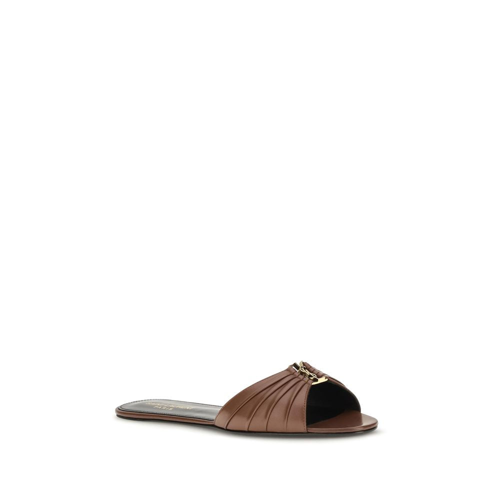 Saint Laurent Brown Calf Leather Bos Taurus Mules Saint Laurent
