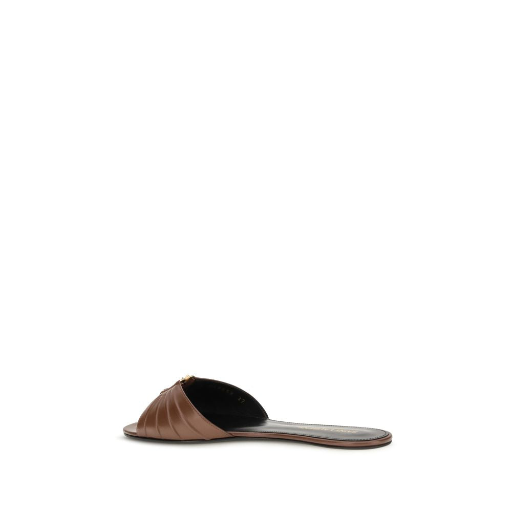 Saint Laurent Brown Calf Leather Bos Taurus Mules Saint Laurent