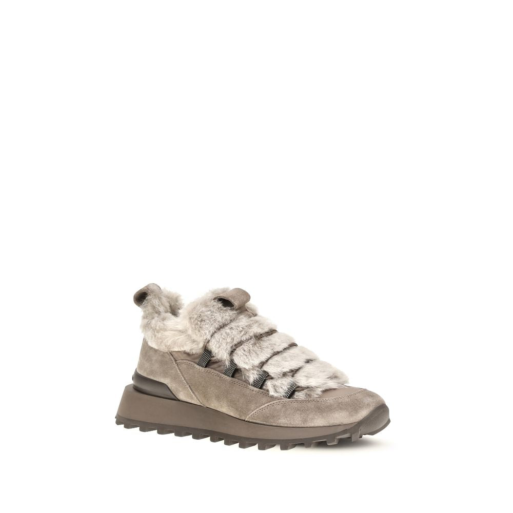 Brunello Cucinelli Gray Suede Leather Athletic Sneakers Brunello Cucinelli