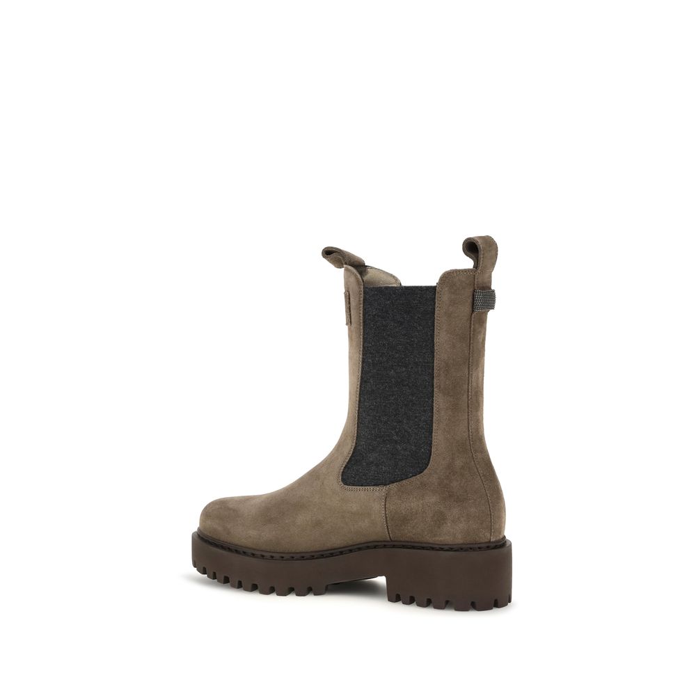 Brunello Cucinelli Brown Calf Leather Bos Taurus Ankle Boots Brunello Cucinelli