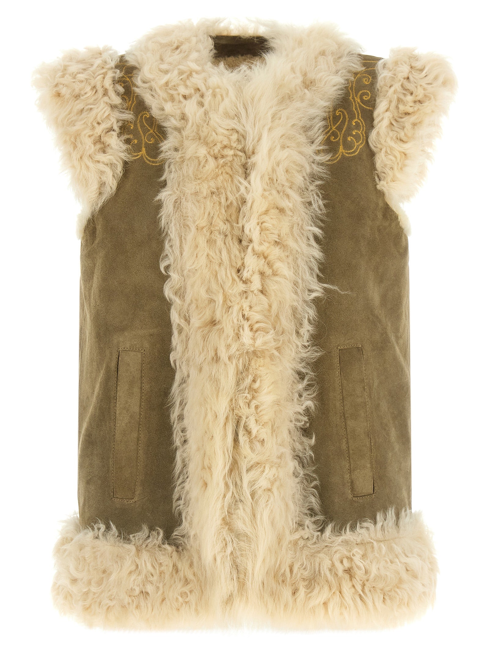 Etro Beige Lamb Fur Sleeveless Jacket Etro