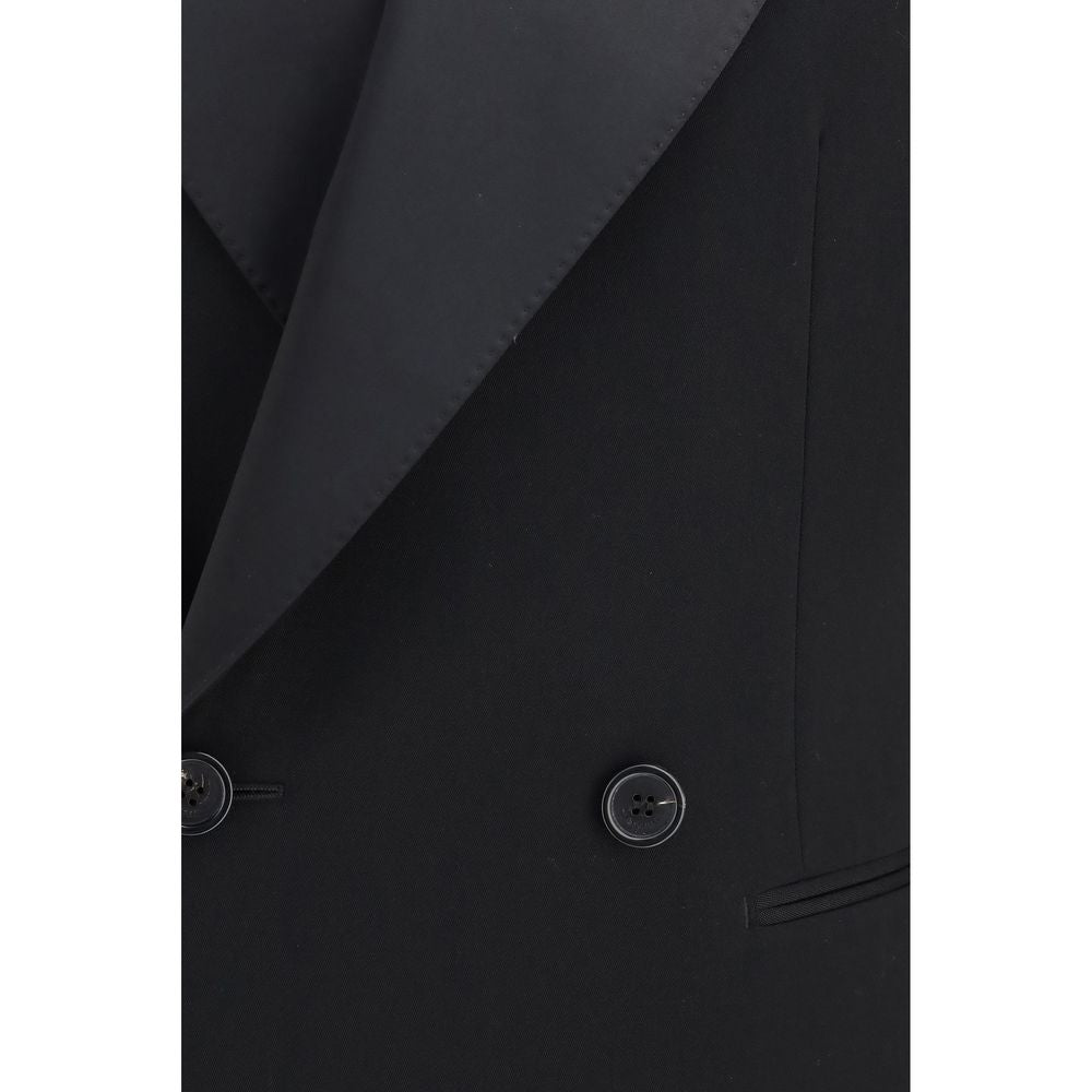Saint Laurent Black Wool Oves Aries Leather Jacket Saint Laurent