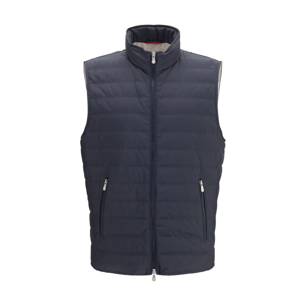 Brunello Cucinelli Blue Polyester Sleeveless Jacket Brunello Cucinelli