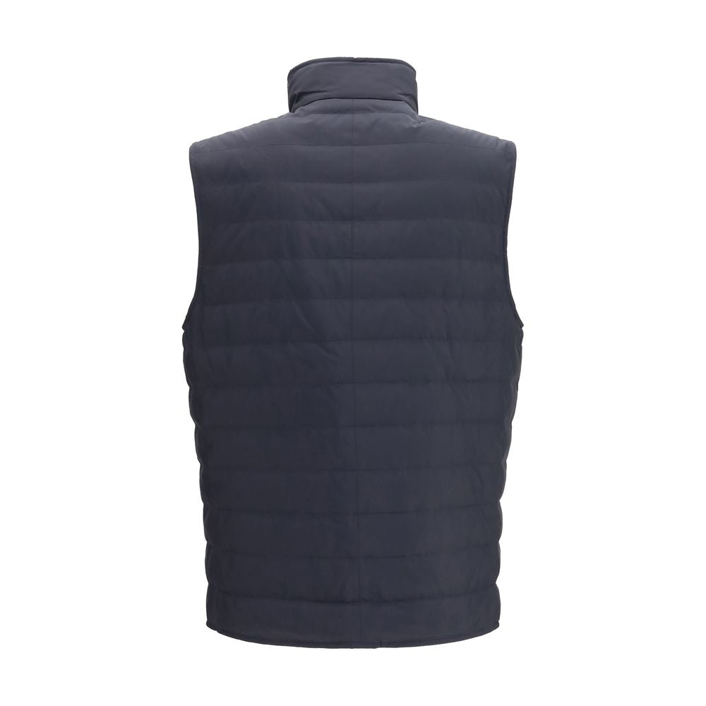 Brunello Cucinelli Blue Polyester Sleeveless Jacket Brunello Cucinelli